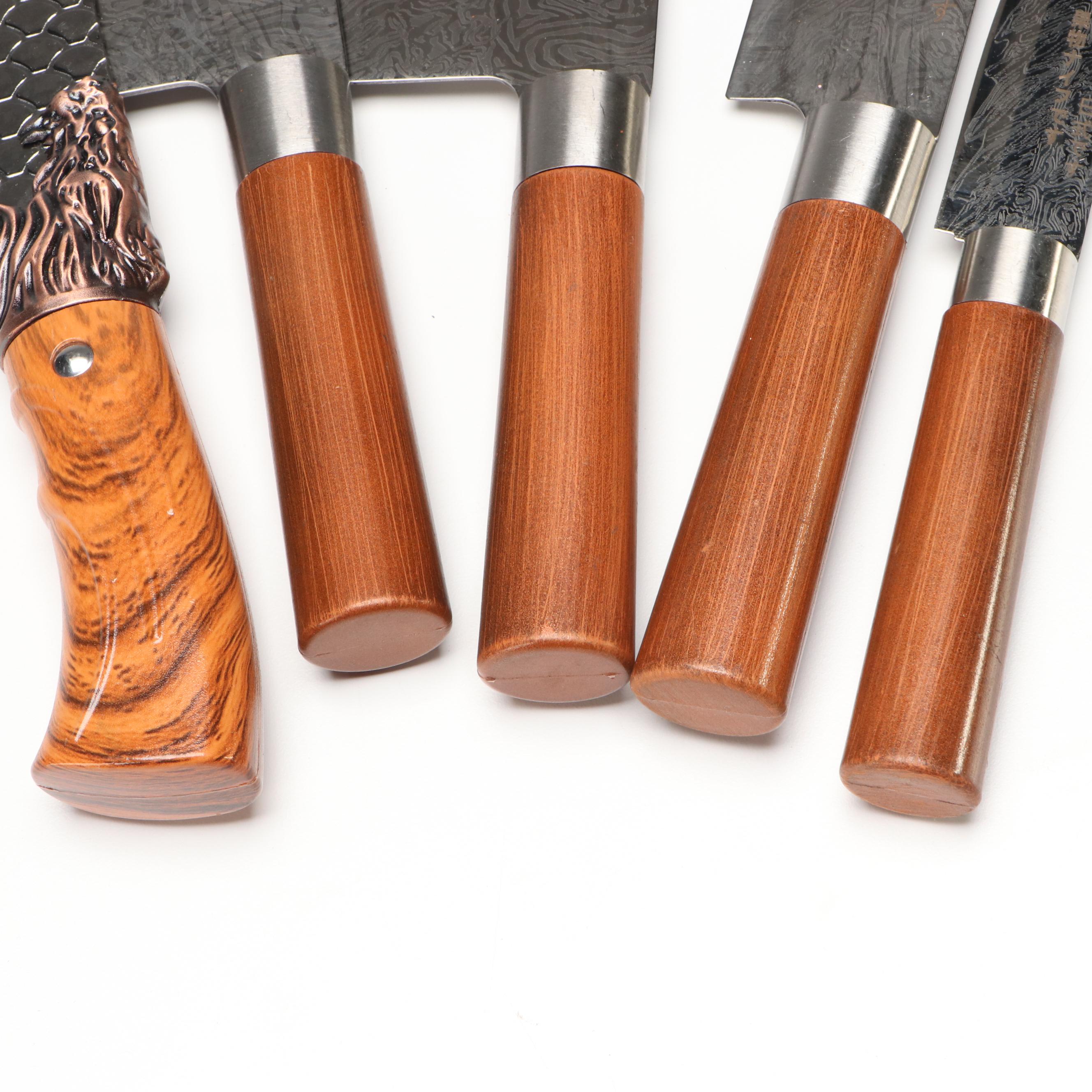 Japanese Style Etched Stainless and Dragon Scale Chef's Knives