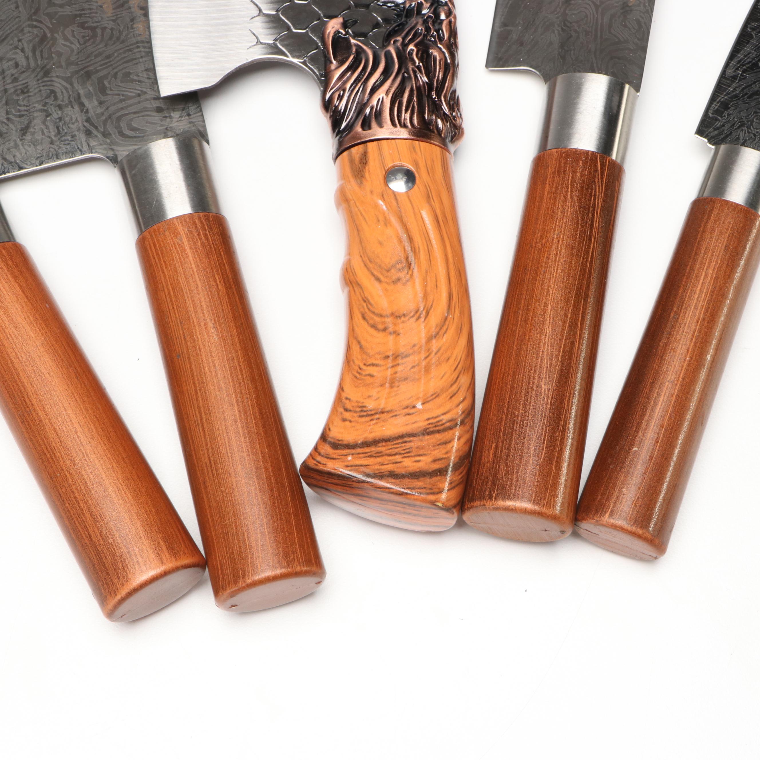 Japanese Style Etched Stainless and Dragon Scale Chef's Knives