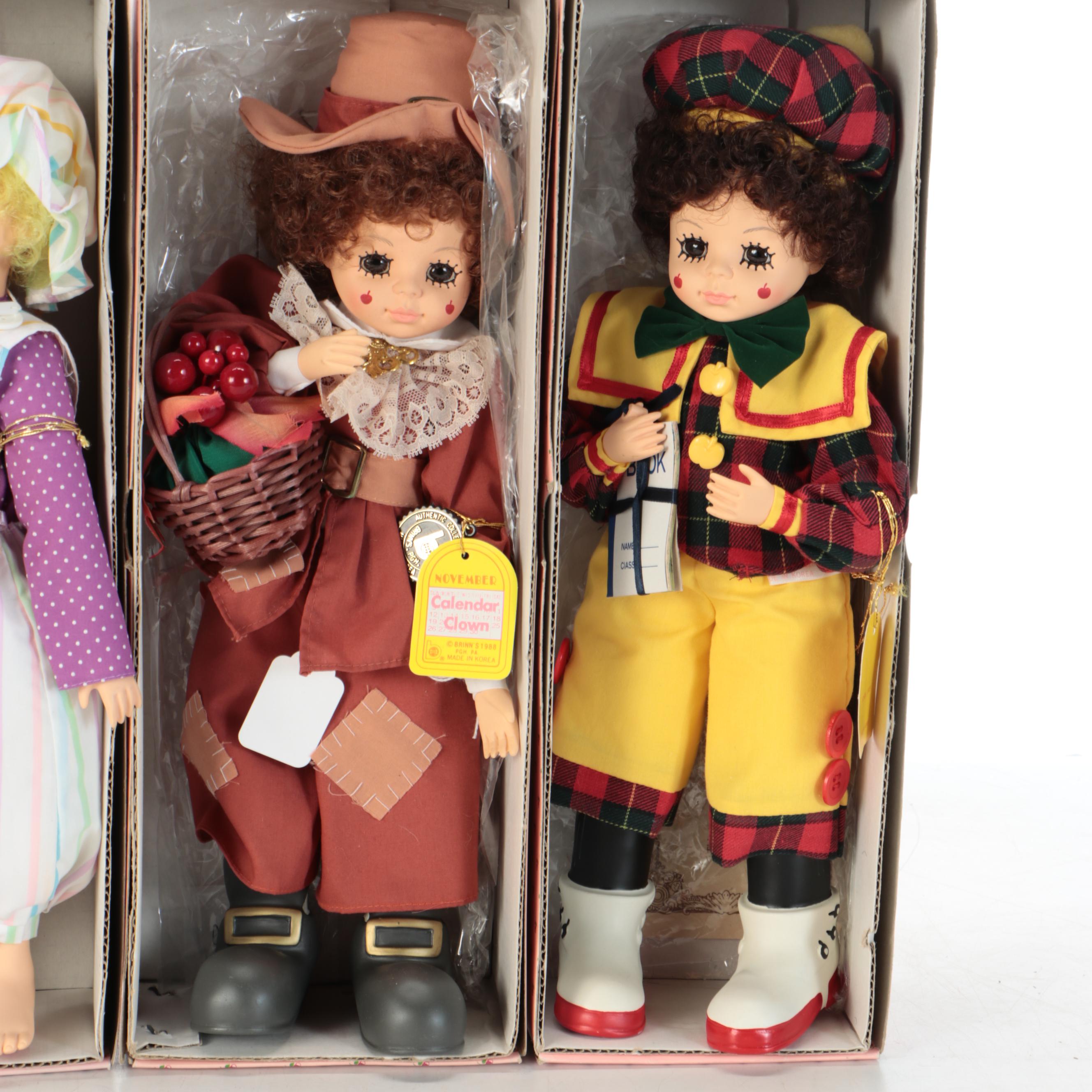 Brinn's "Flora Belle" and "Calendar Clown" Porcelain Dolls, 1980s