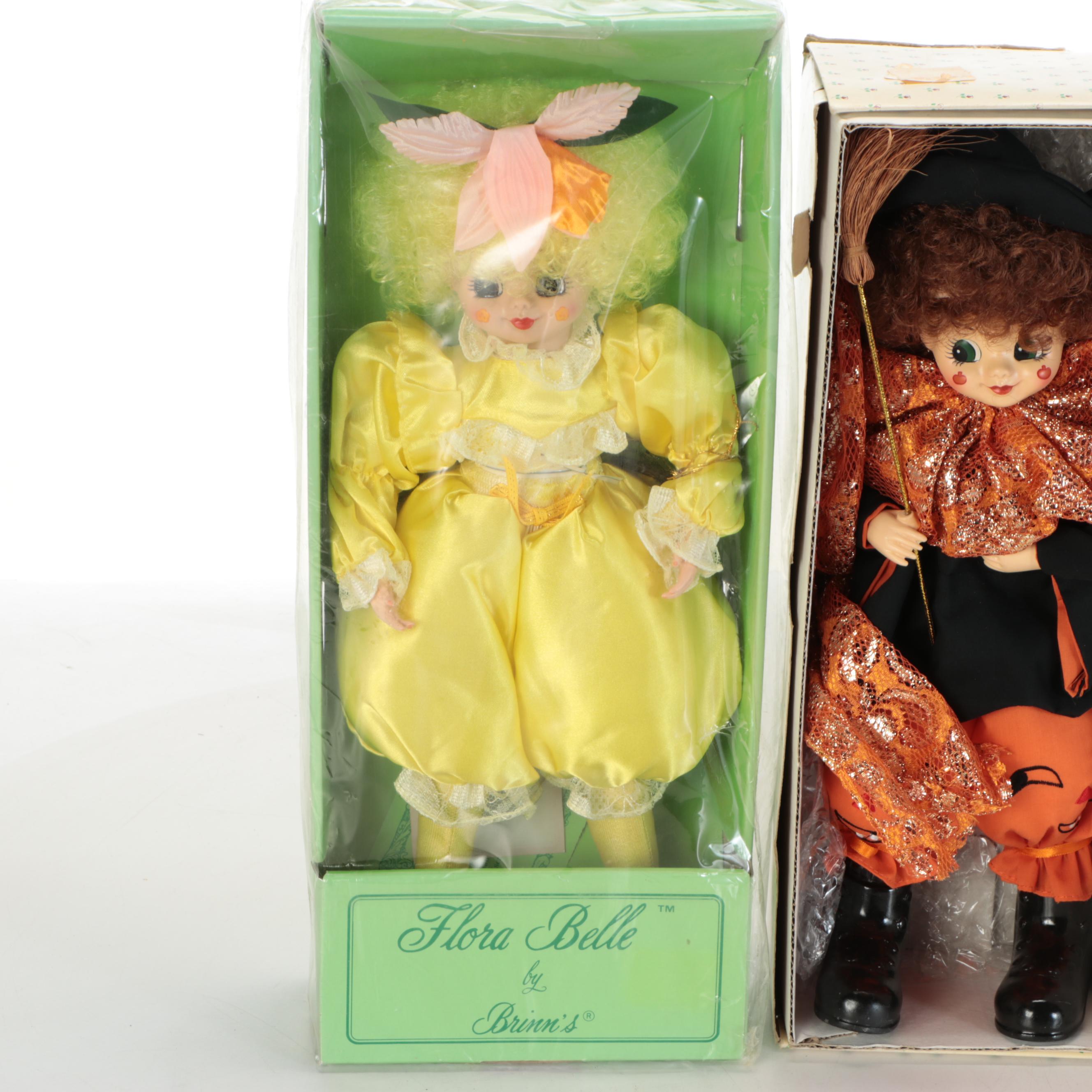 Brinn's "Flora Belle" and "Calendar Clown" Porcelain Dolls, 1980s