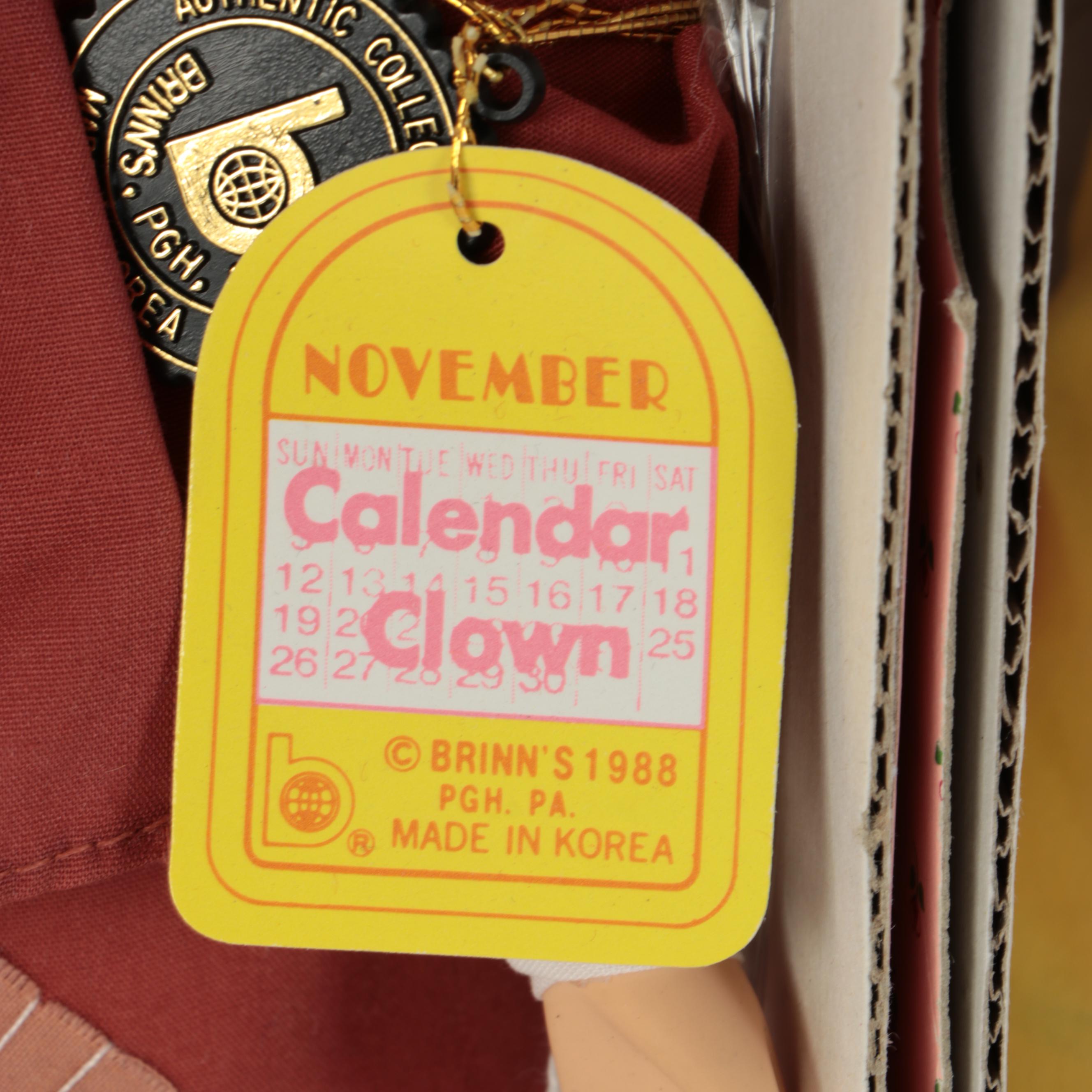 Brinn's "Flora Belle" and "Calendar Clown" Porcelain Dolls, 1980s