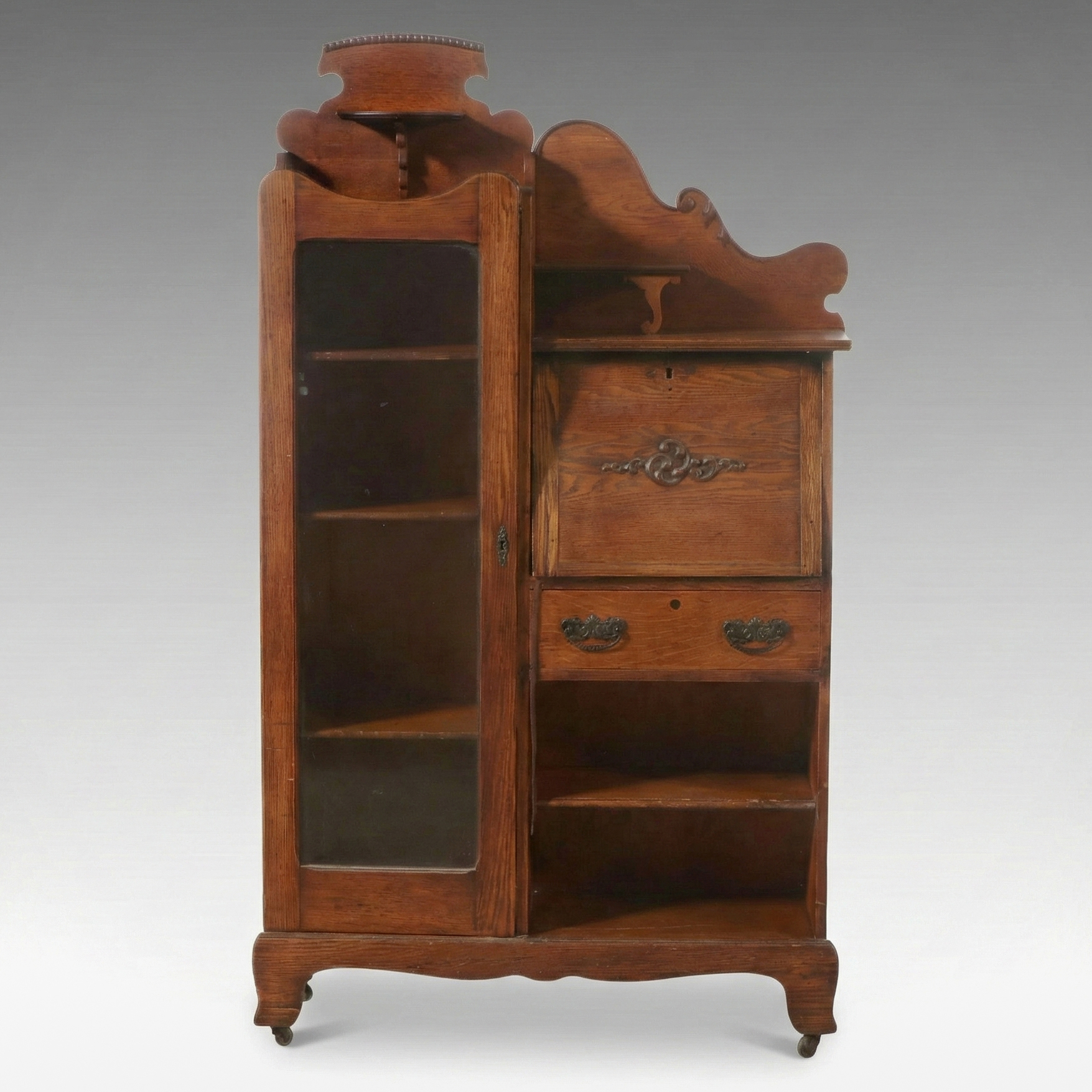 American Late Victorian Oak Secretary Bookcase, Early 20th Century
