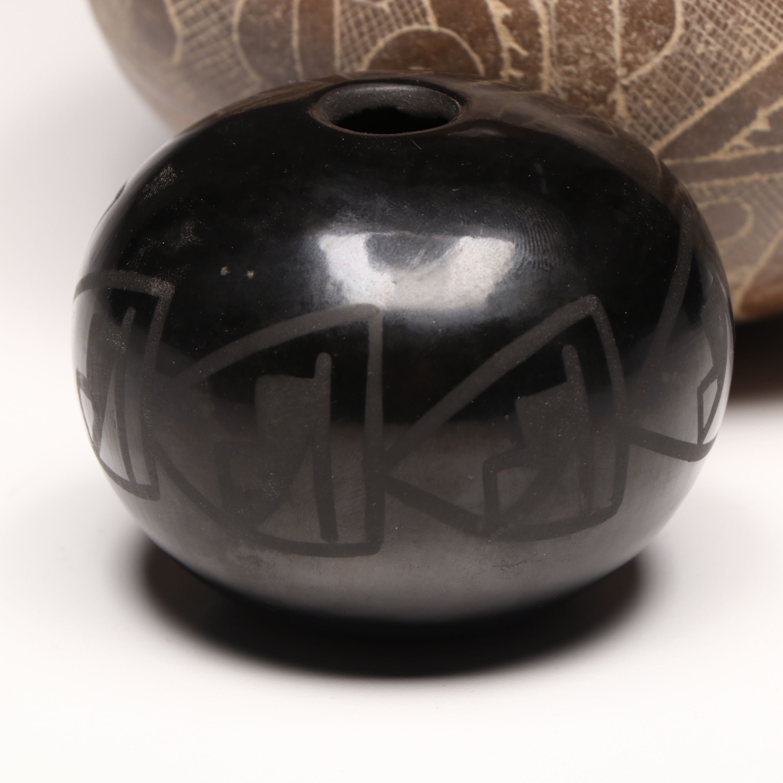 Santa Clara Pueblo with Artist Signed Gourd Shape and More vases