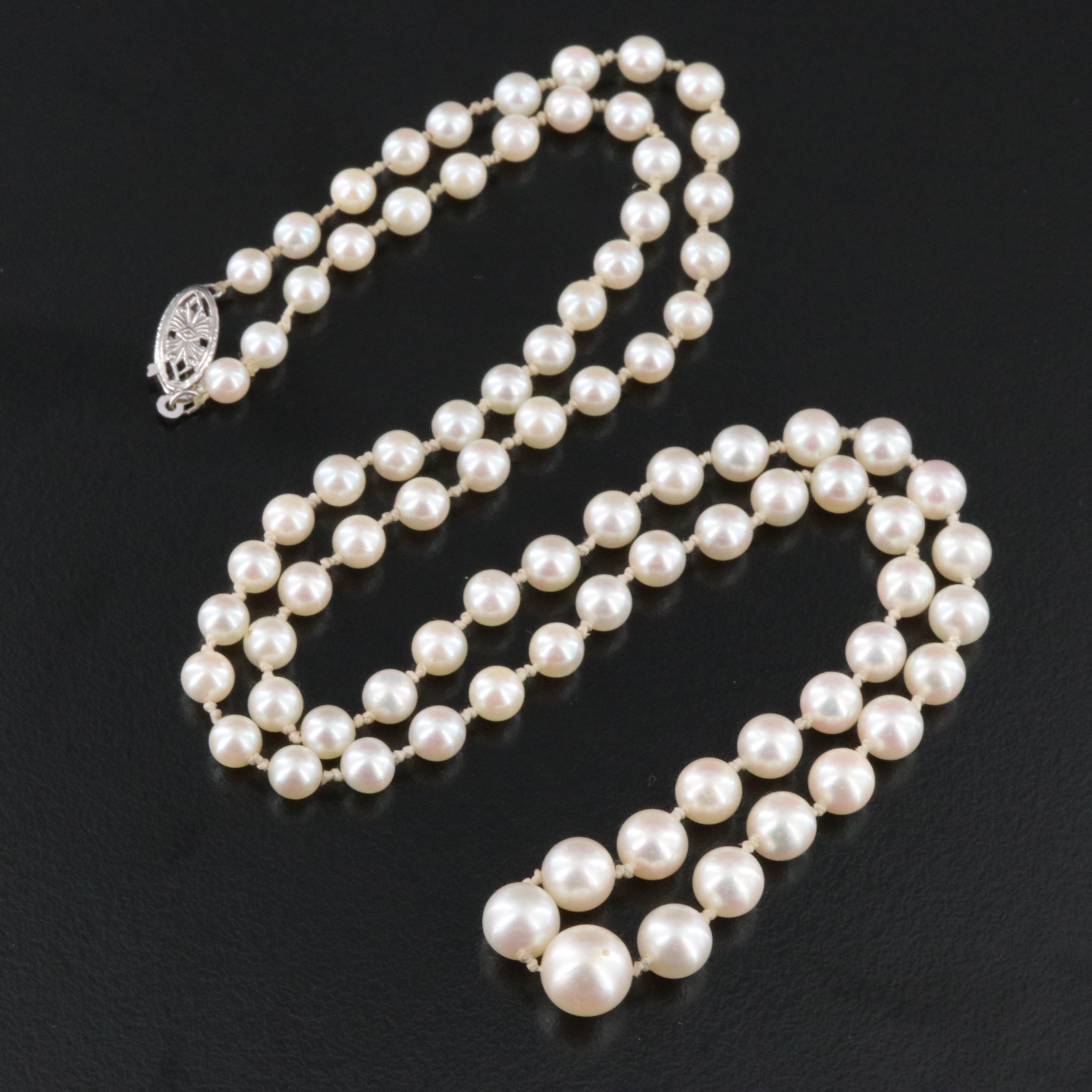 Pearl Double Knotted Necklace with 14K Clasp