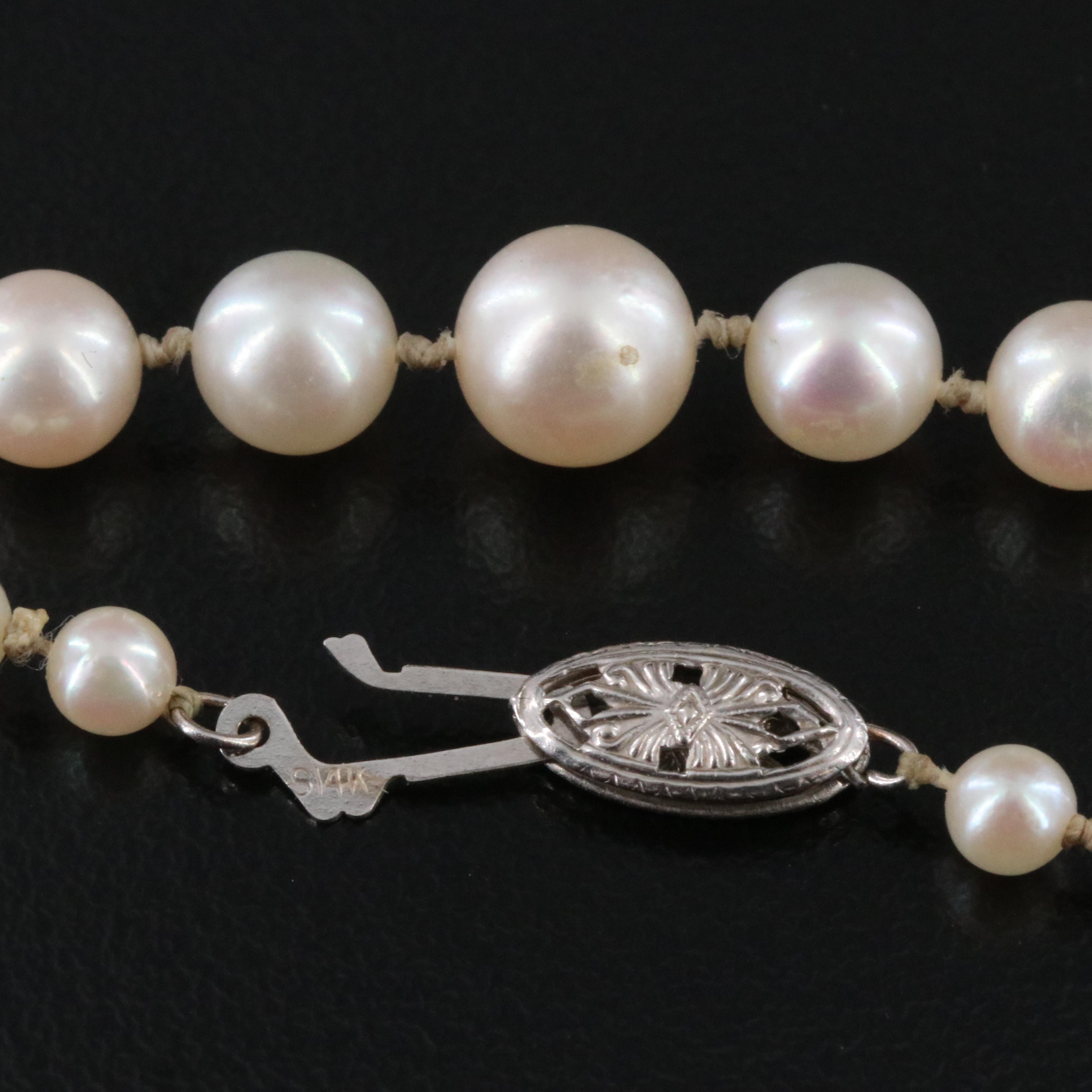 Pearl Double Knotted Necklace with 14K Clasp