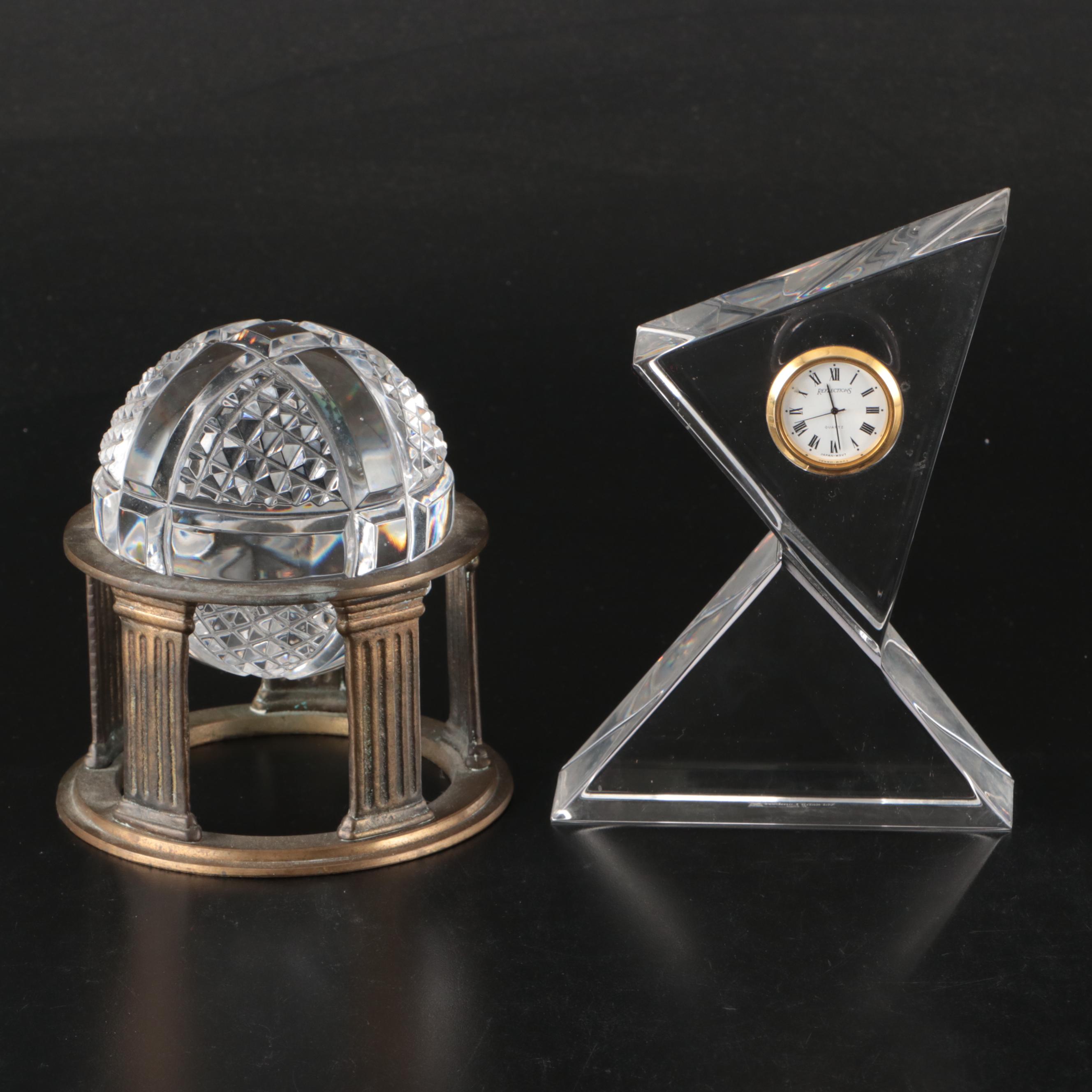Reflections Crystal Desk Clock with Other Paperweight