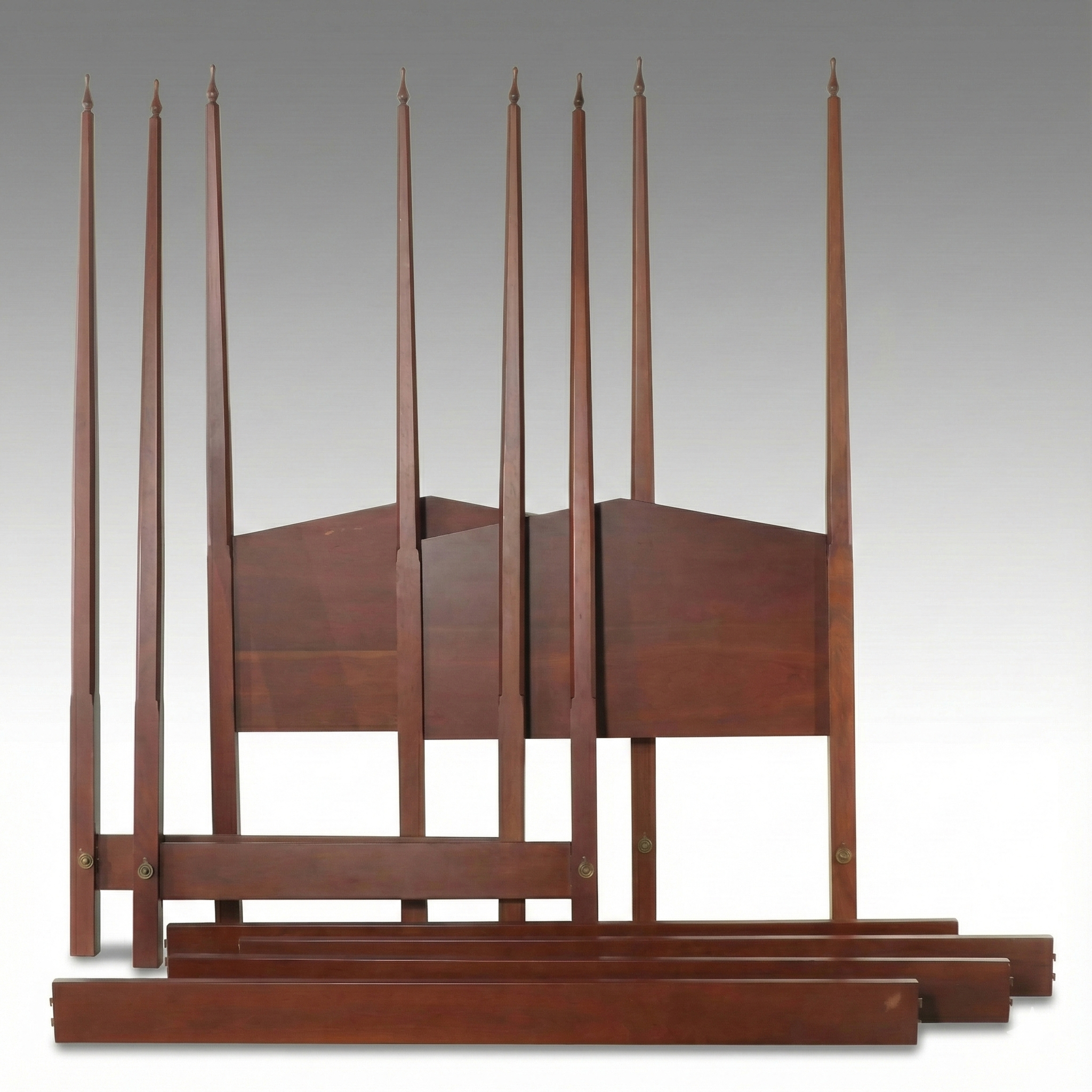 Pair of Thomas H. Kramer Federal Style Four-Poster Walnut Twin Bed Frames