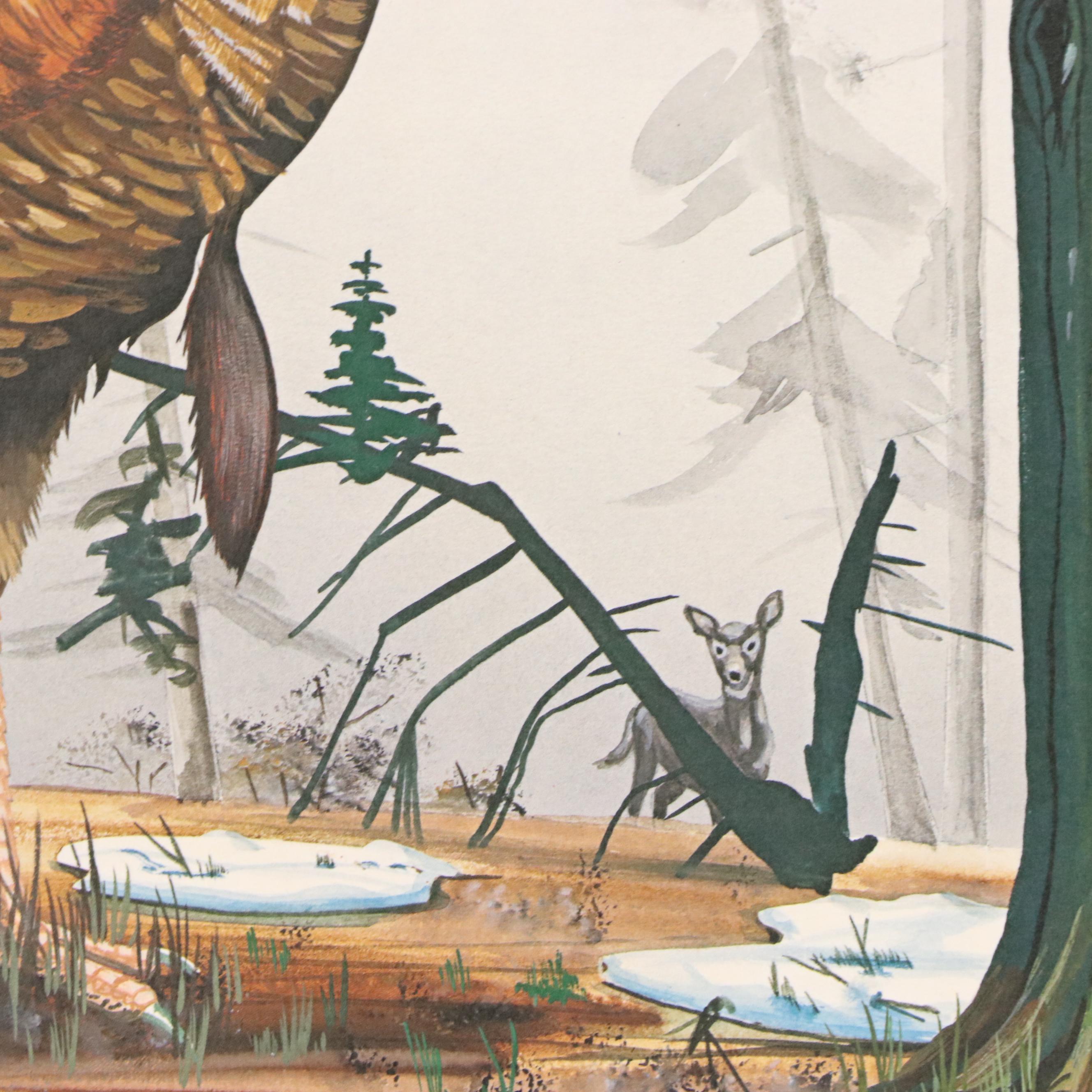 Gene Gray Offset Lithograph "Wild Turkey," Circa 1979