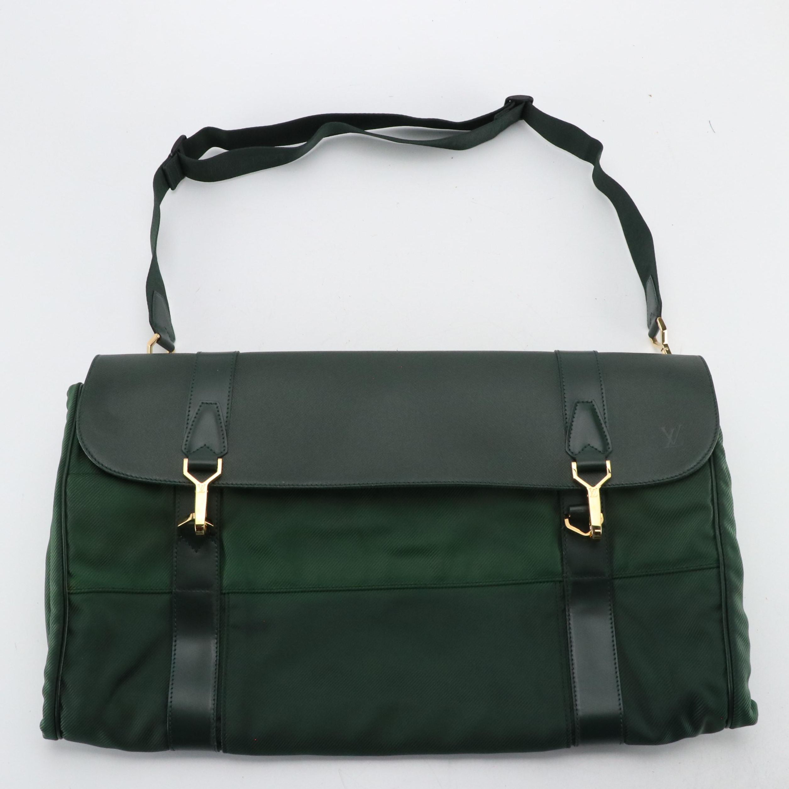 Louis Vuitton Gibeciere Two-Way Garment Bag in Green Taiga Leather & Synthetic