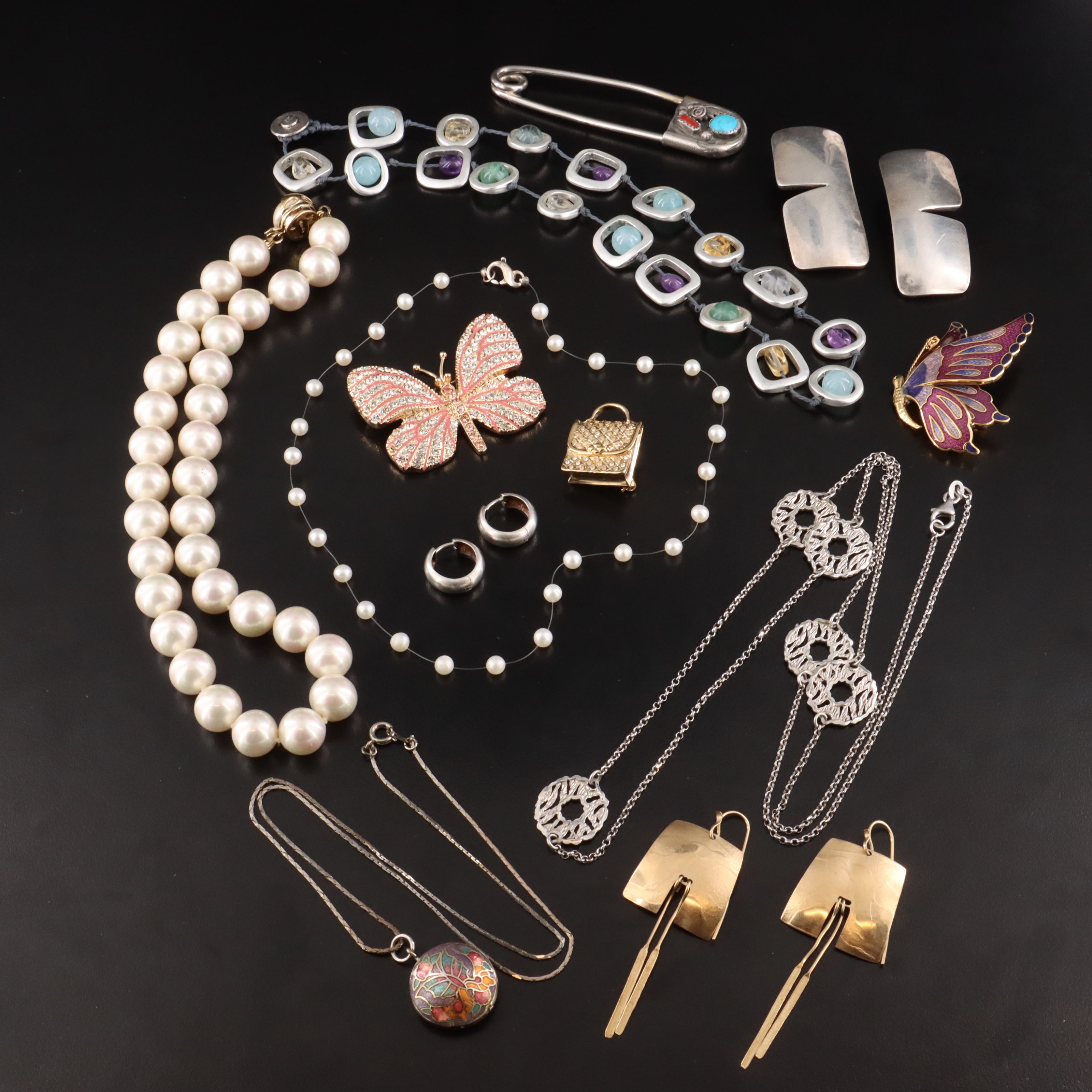 Jewelry Collection Including Sterling, Imitation Pearl, Coral and Amethyst