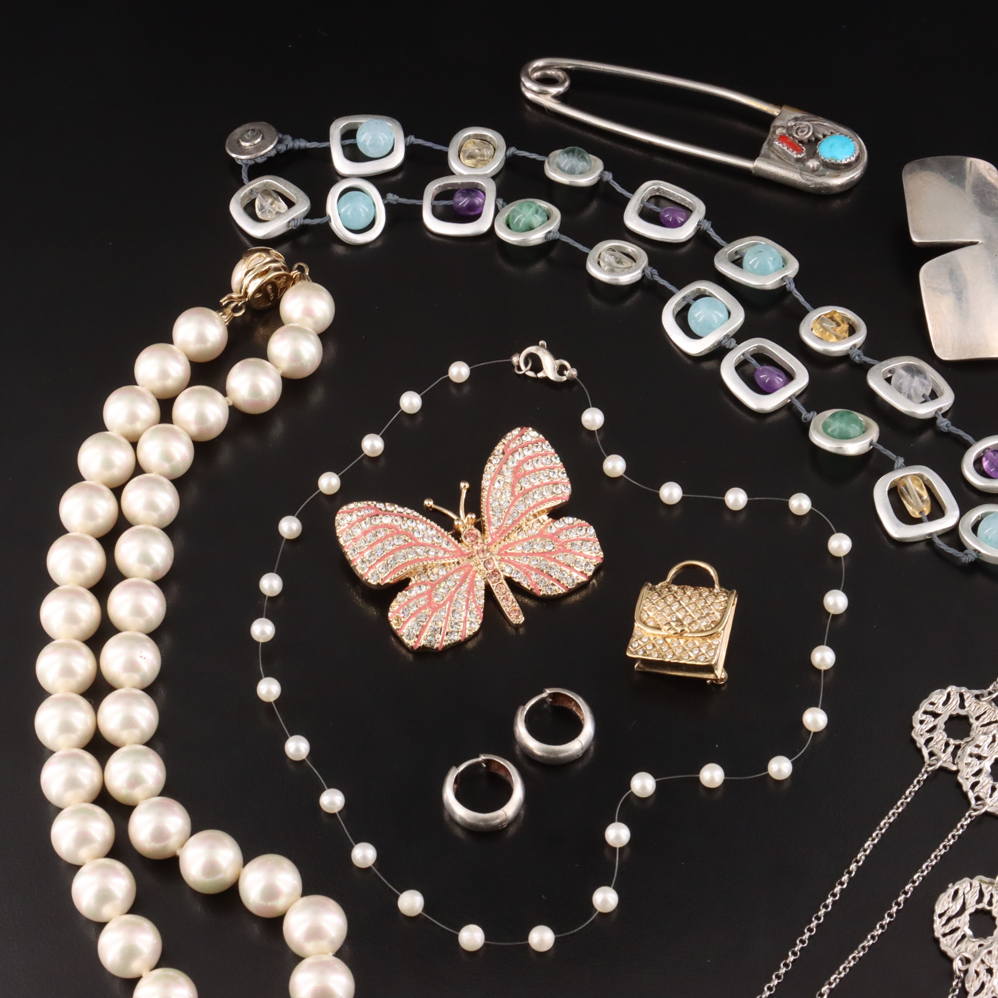 Jewelry Collection Including Sterling, Imitation Pearl, Coral and Amethyst