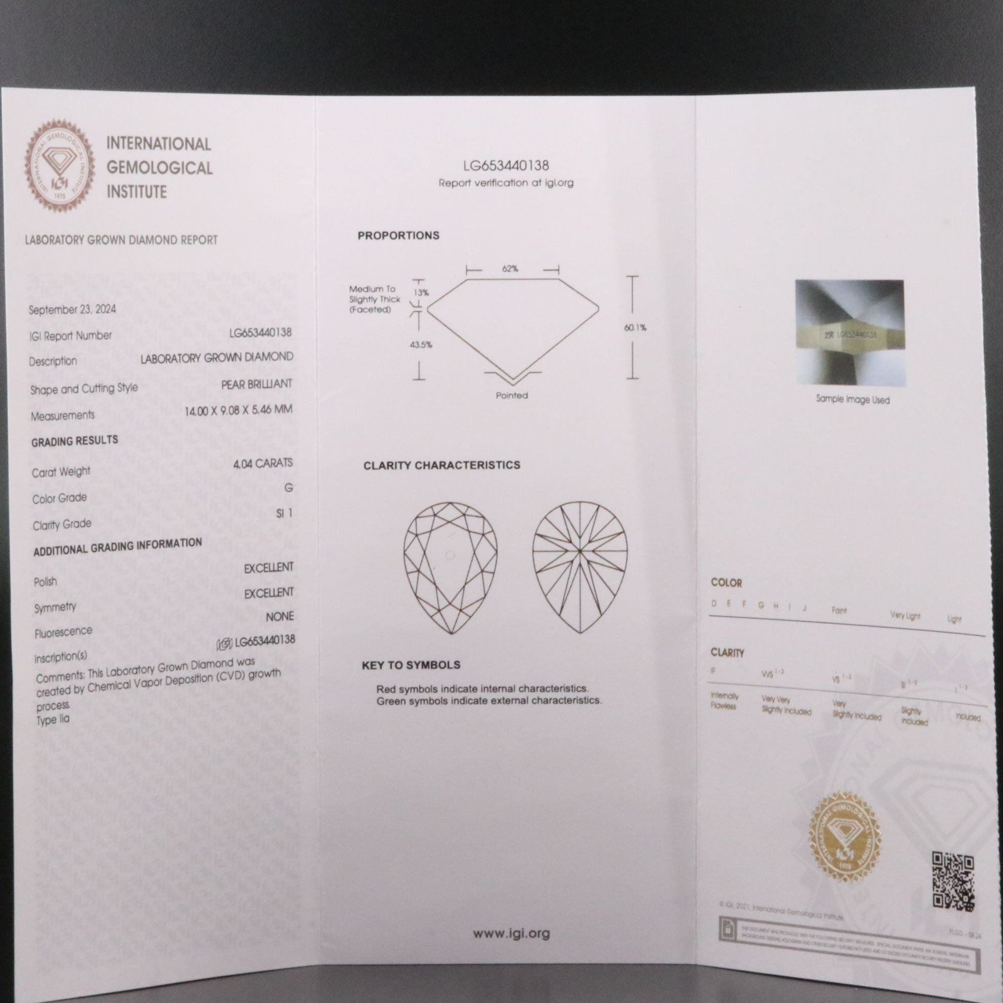 Loose 4.04 CT Lab Grown Diamond with IGI Report