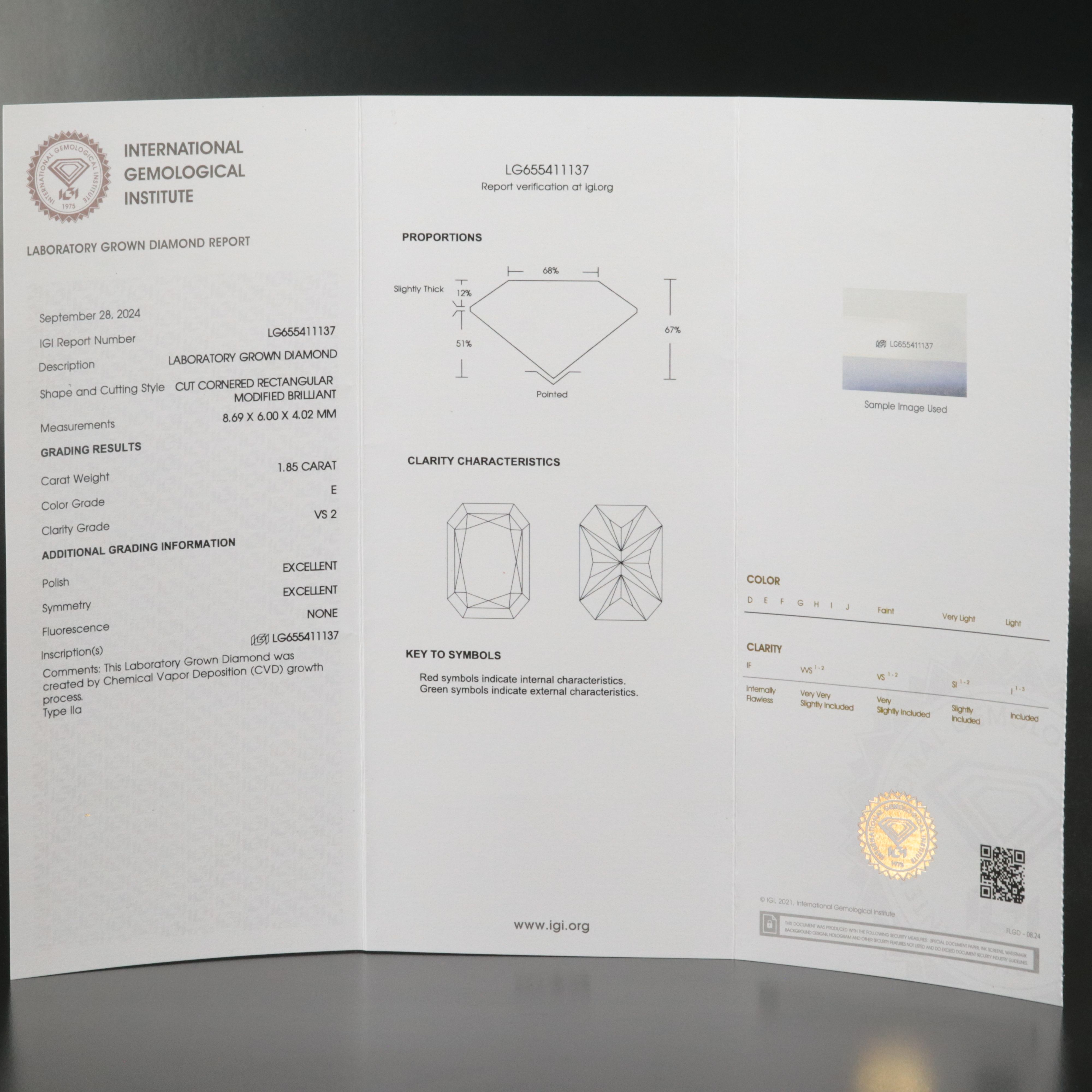 Loose 1.85 CT Lab Grown Diamond with IGI Report