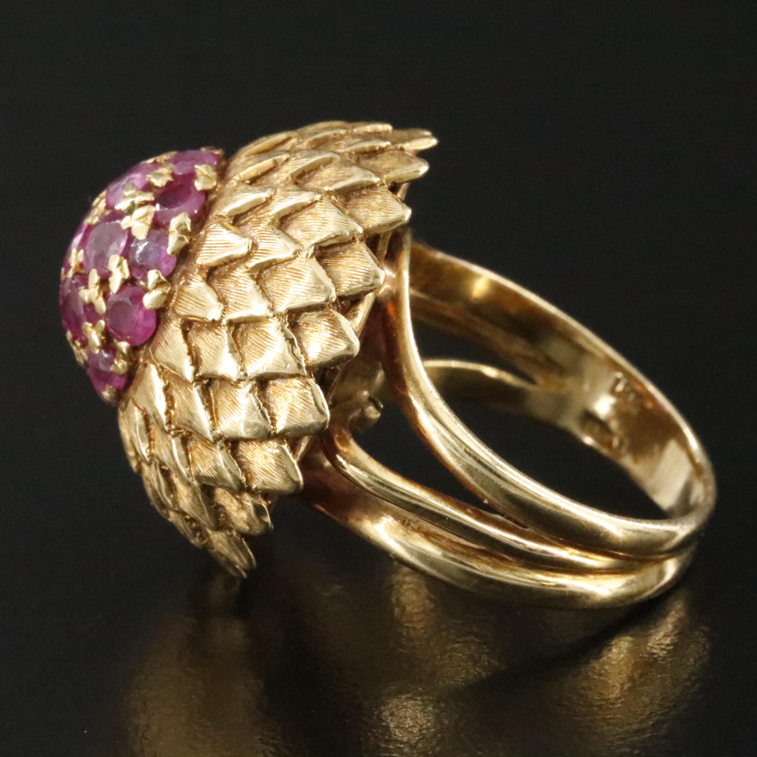 Vintage 18K Ruby Flower Ring