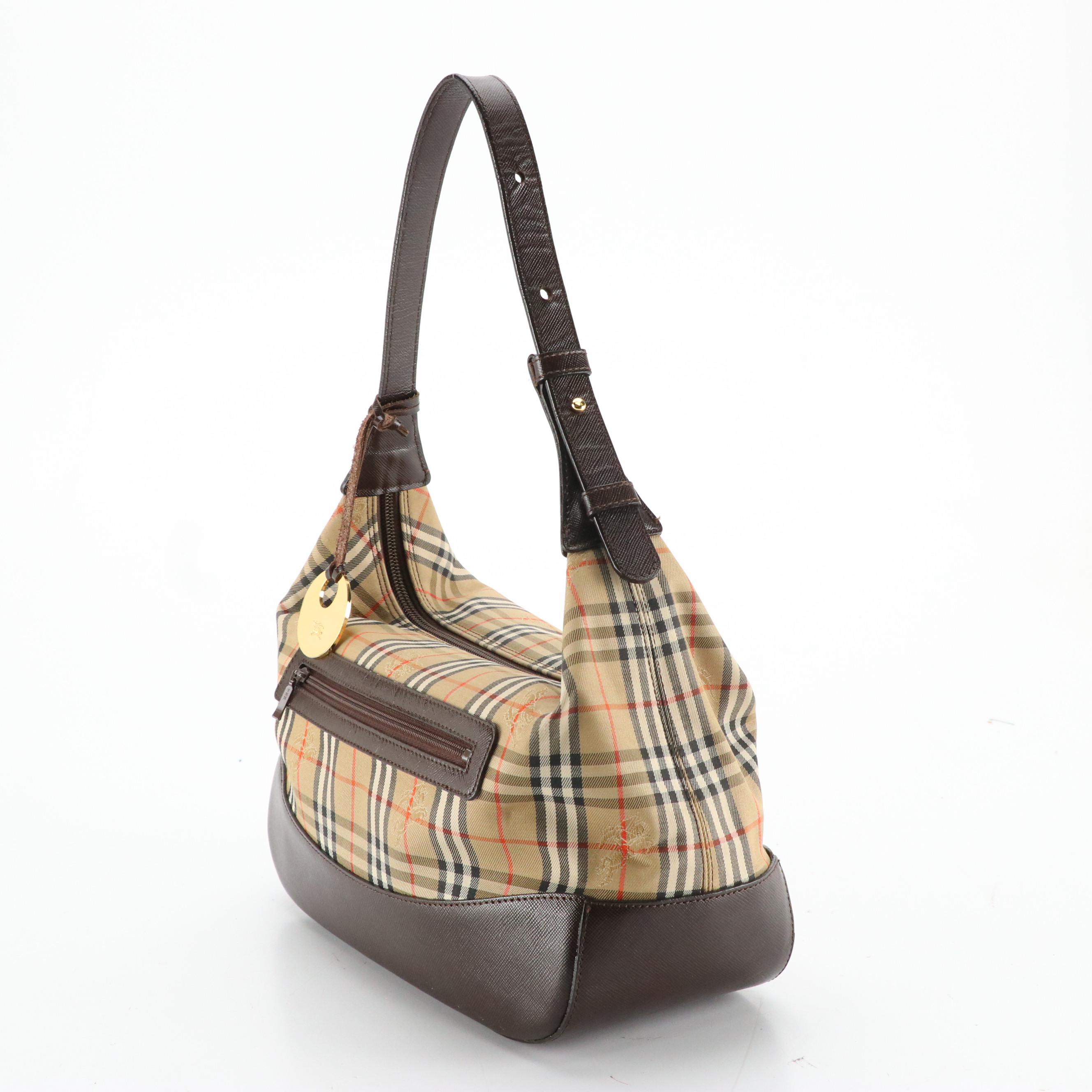 Burberrys Haymarket Check and Saffiano Leather Shoulder Bag