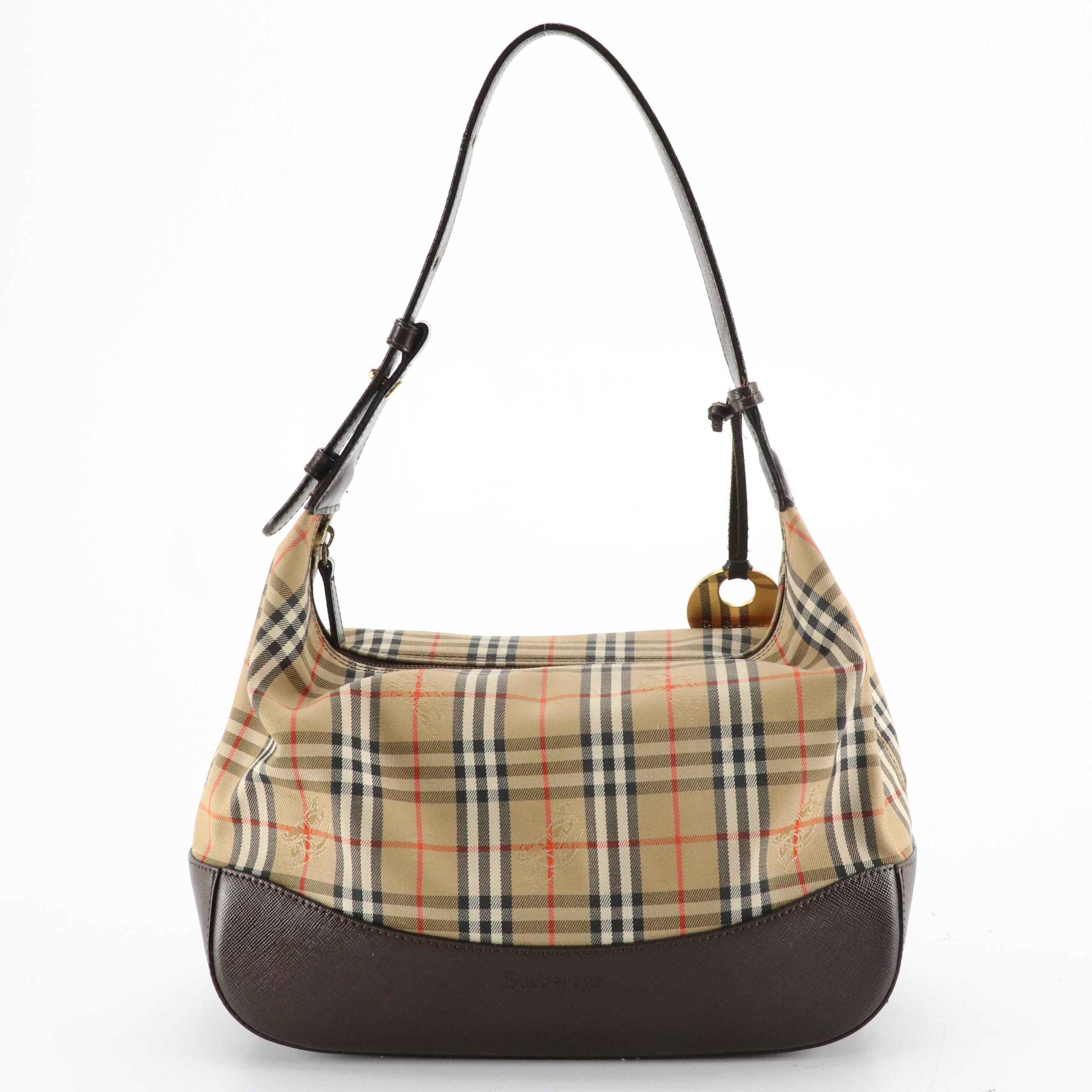 Burberrys Haymarket Check and Saffiano Leather Shoulder Bag