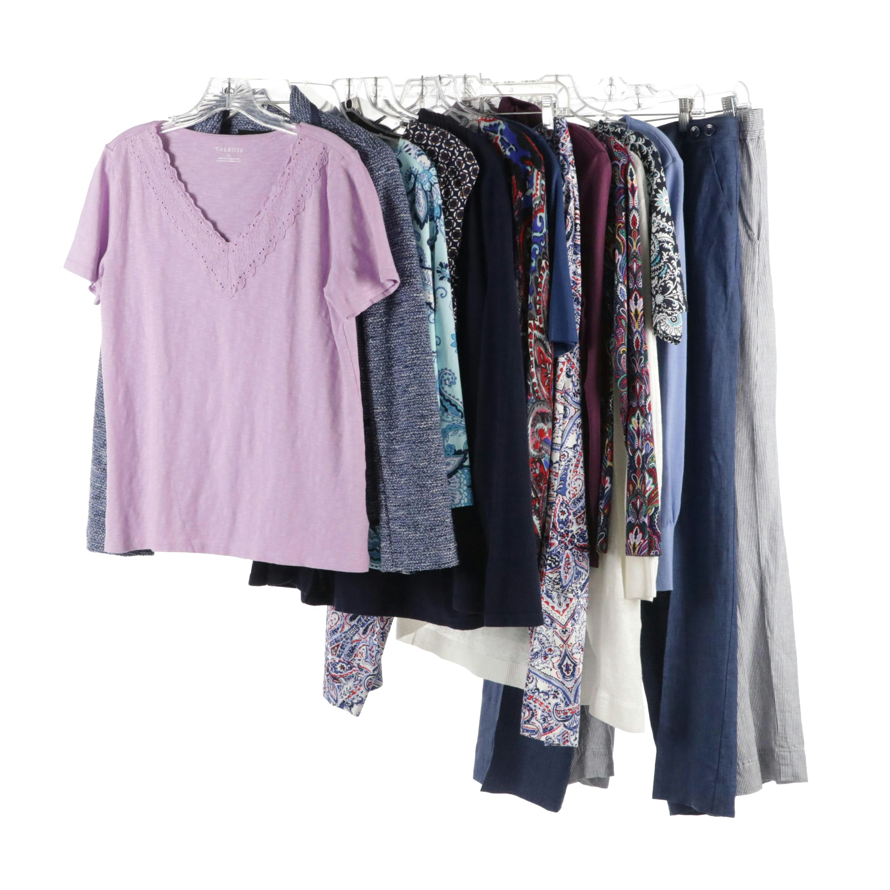 Cool Tone Patterned Wardrobe Collection Featuring Talbots and Dooney & Bourke