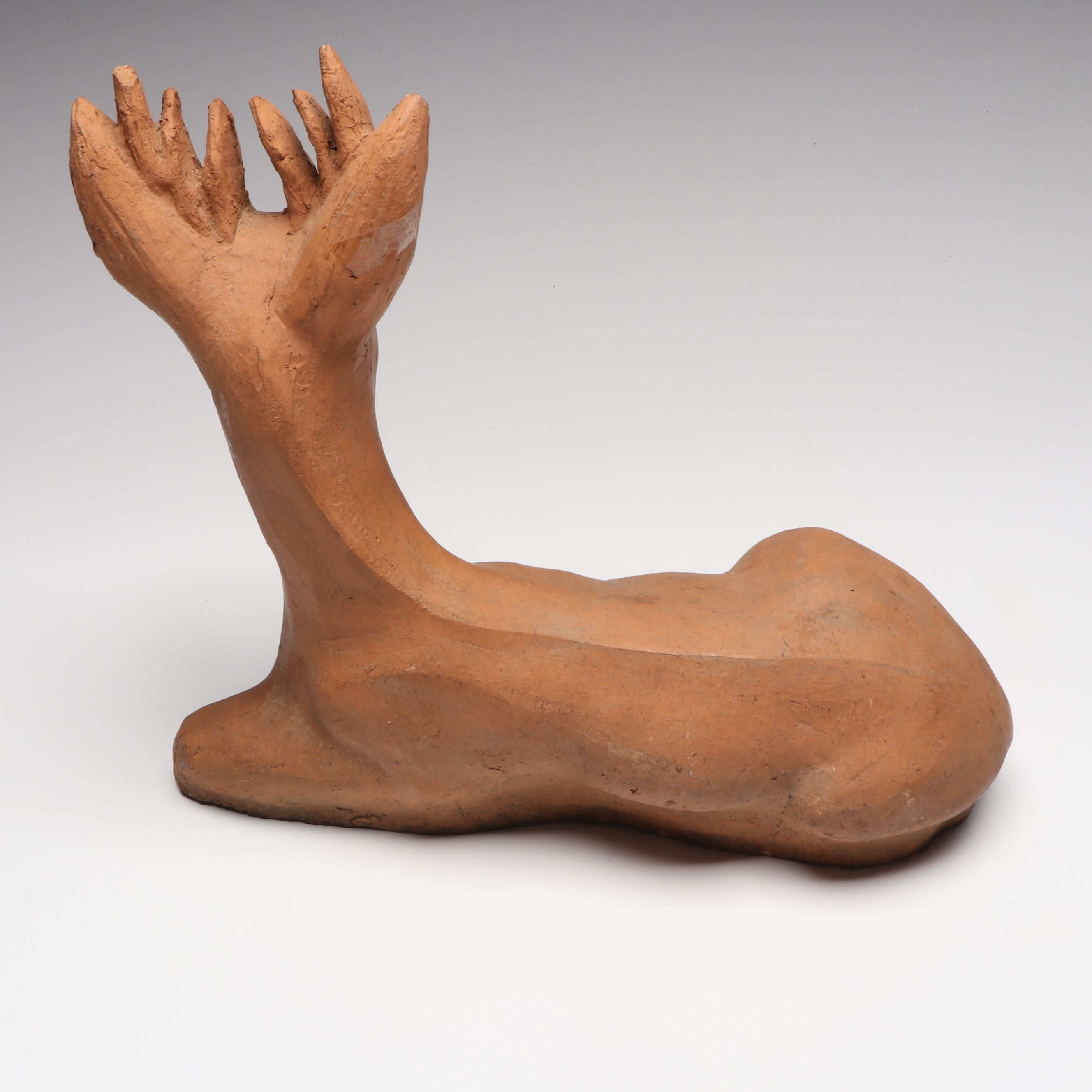 Ohio Sewer Tile Clay Resting Deer Sculpture, Late 19th to Early 20th Century
