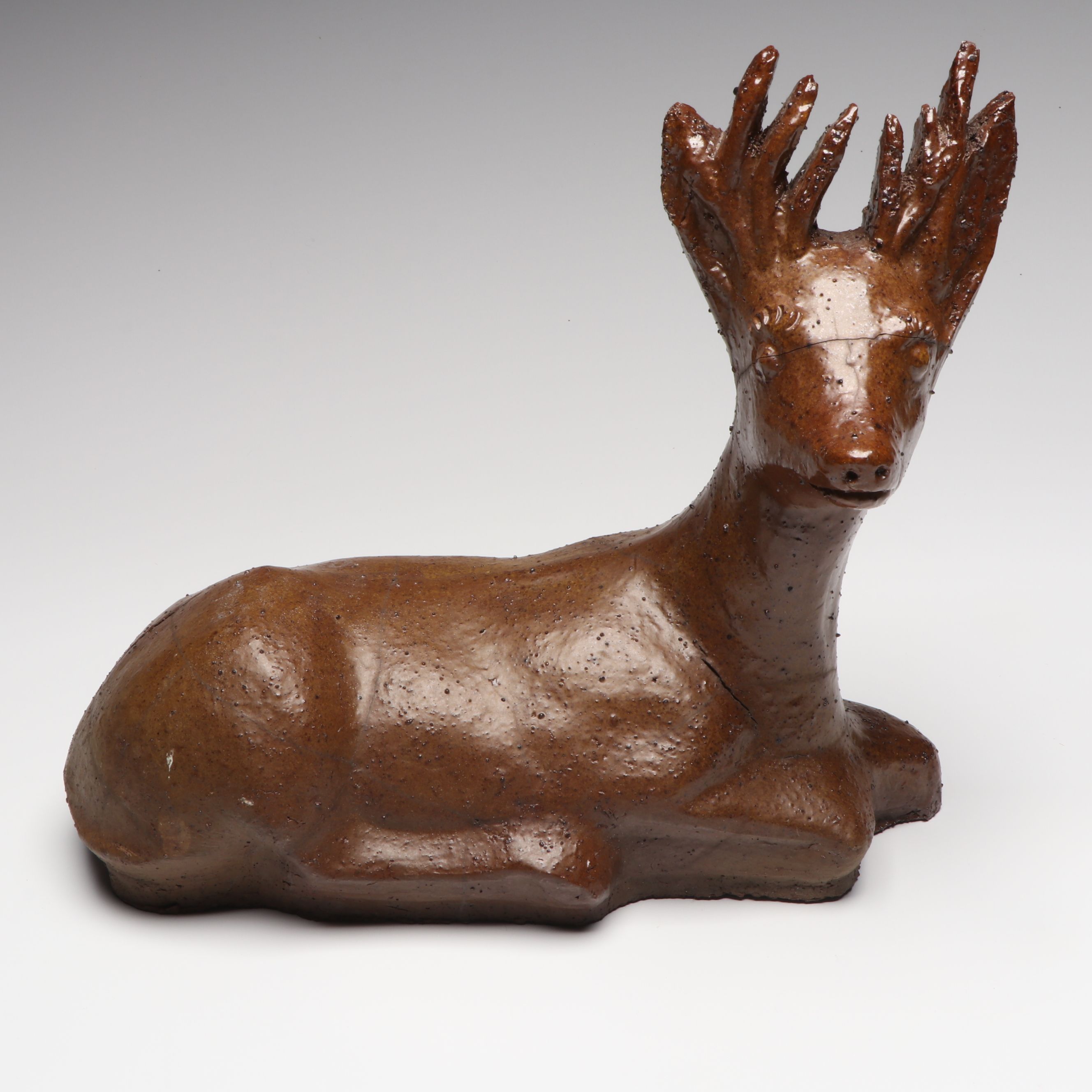 Ohio Sewer Tile Clay Resting Deer Sculpture, Late 19th to Early 20th Century