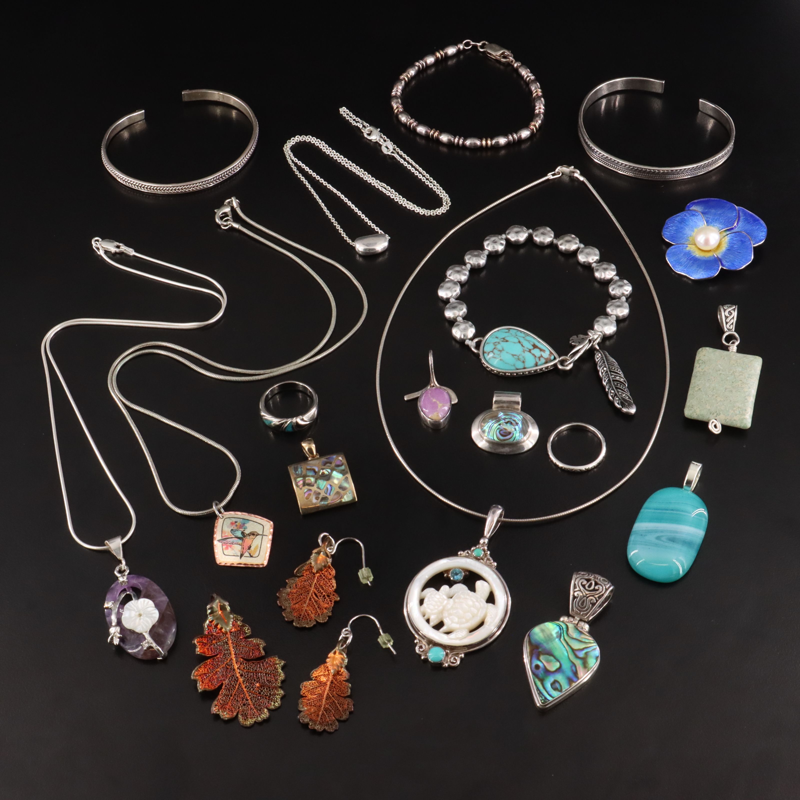 Jewelry Collection Including Sajen, Sterling and Abalone
