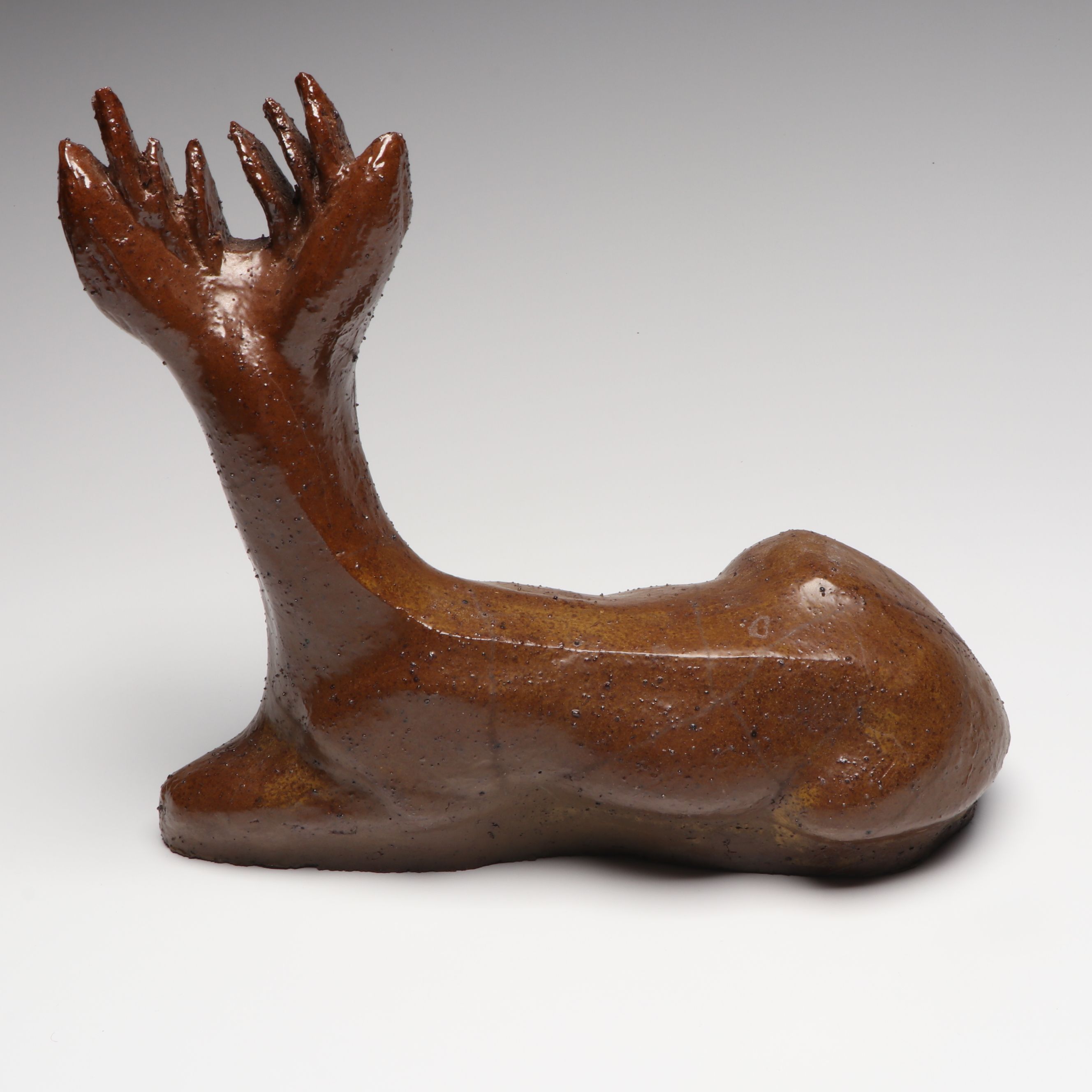 Ohio Sewer Tile Clay Resting Deer Sculpture, Late 19th to Early 20th Century