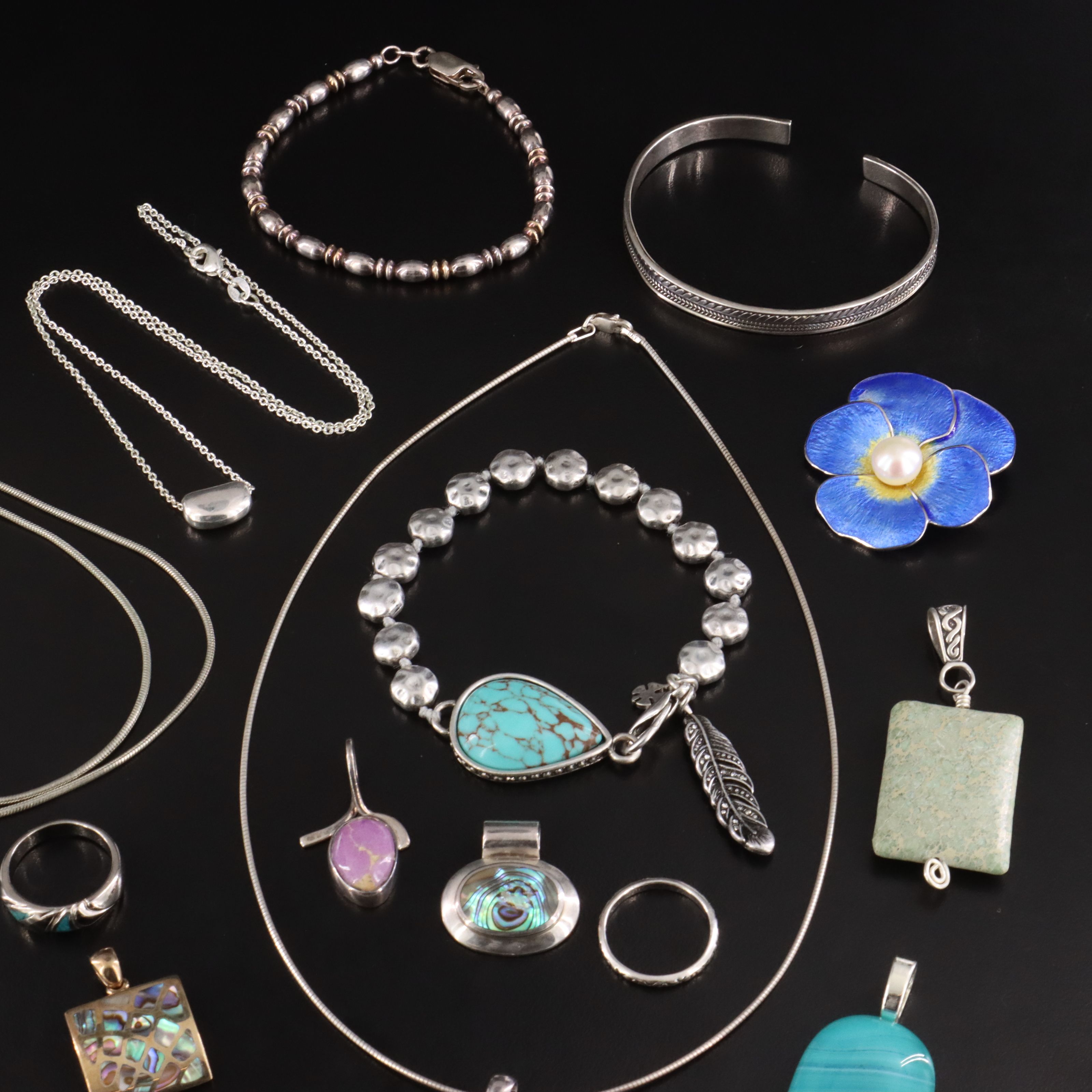 Jewelry Collection Including Sajen, Sterling and Abalone