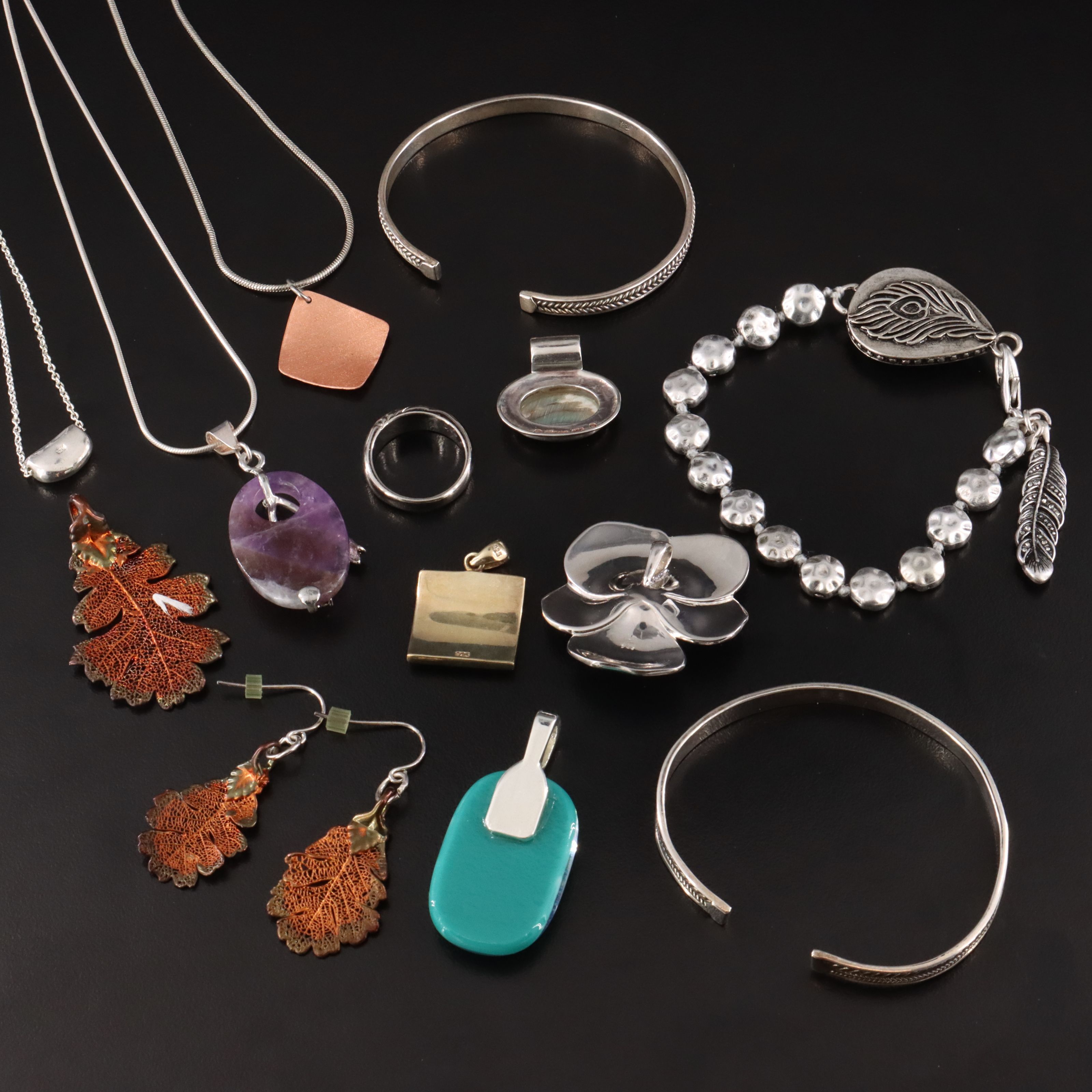 Jewelry Collection Including Sajen, Sterling and Abalone