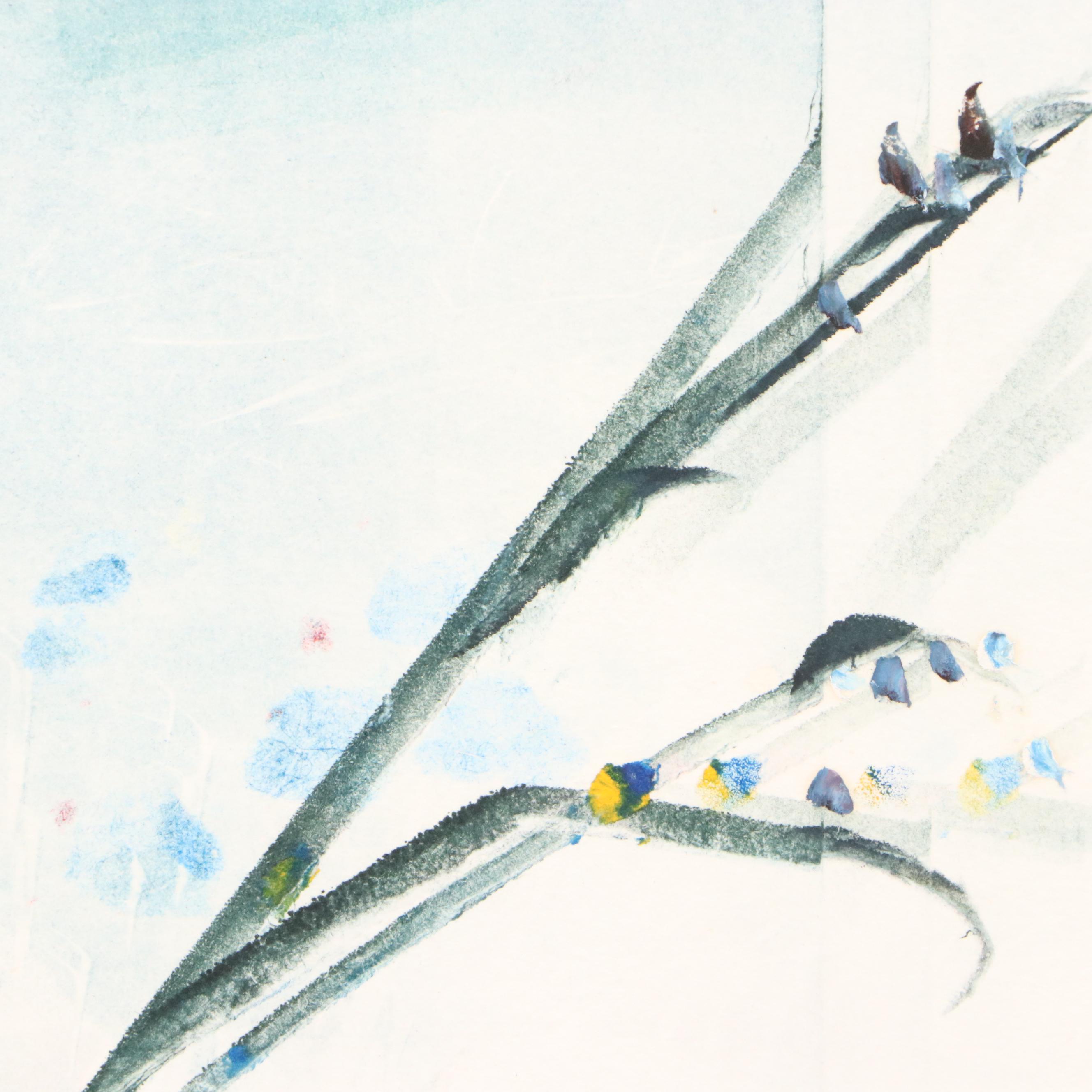 Sandra Deneault Floral Monotype in Blue, 1988