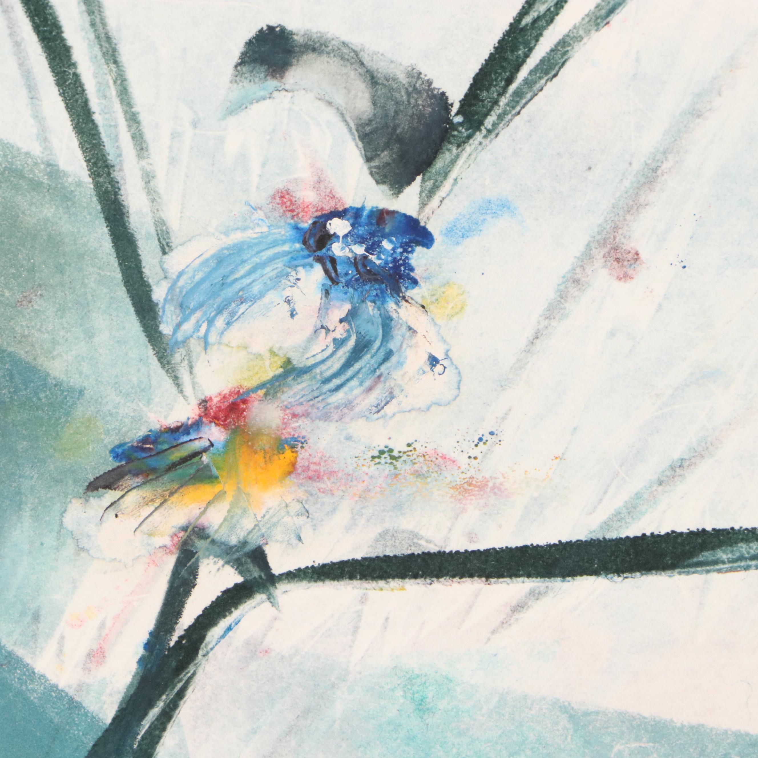 Sandra Deneault Floral Monotype in Blue, 1988