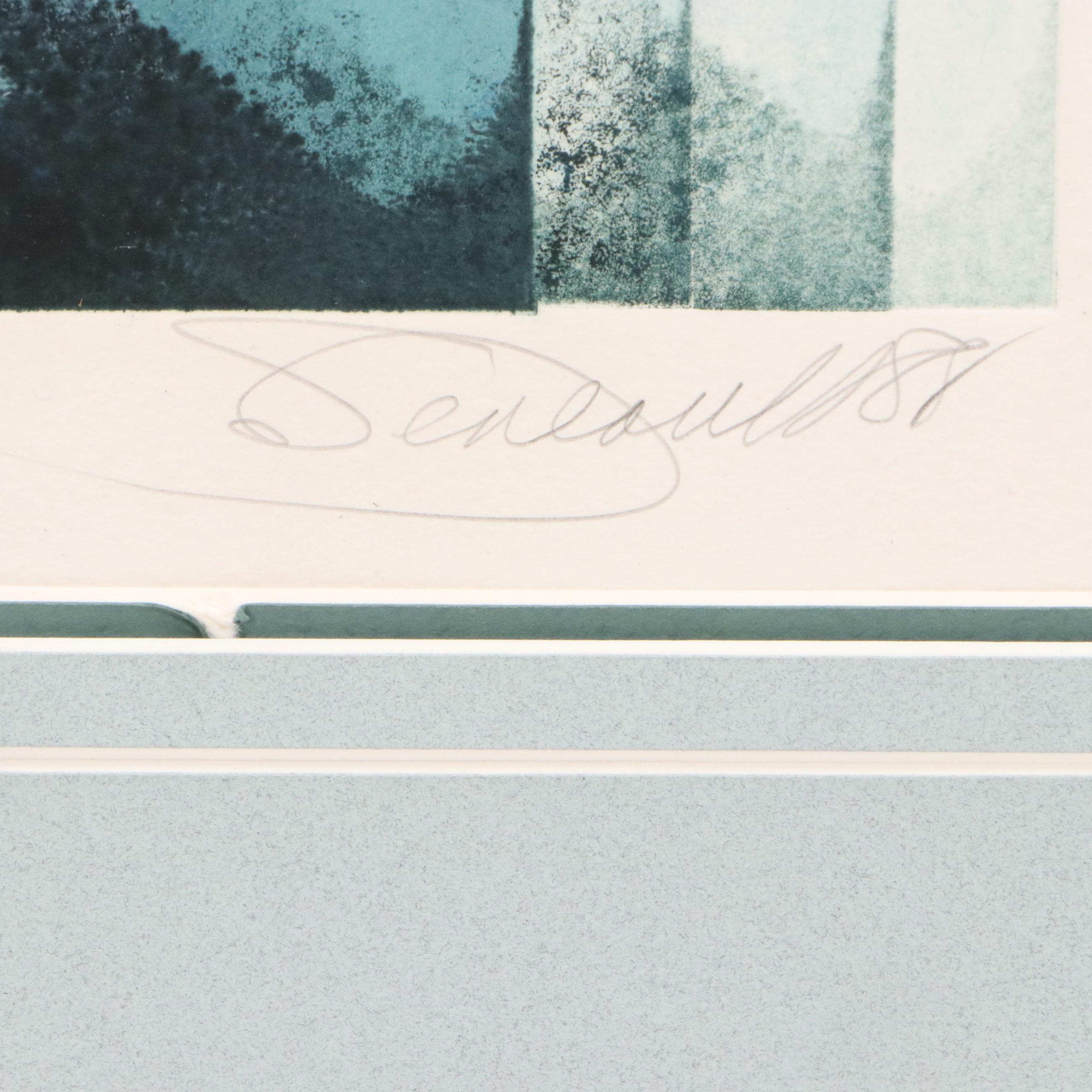 Sandra Deneault Floral Monotype in Blue, 1988