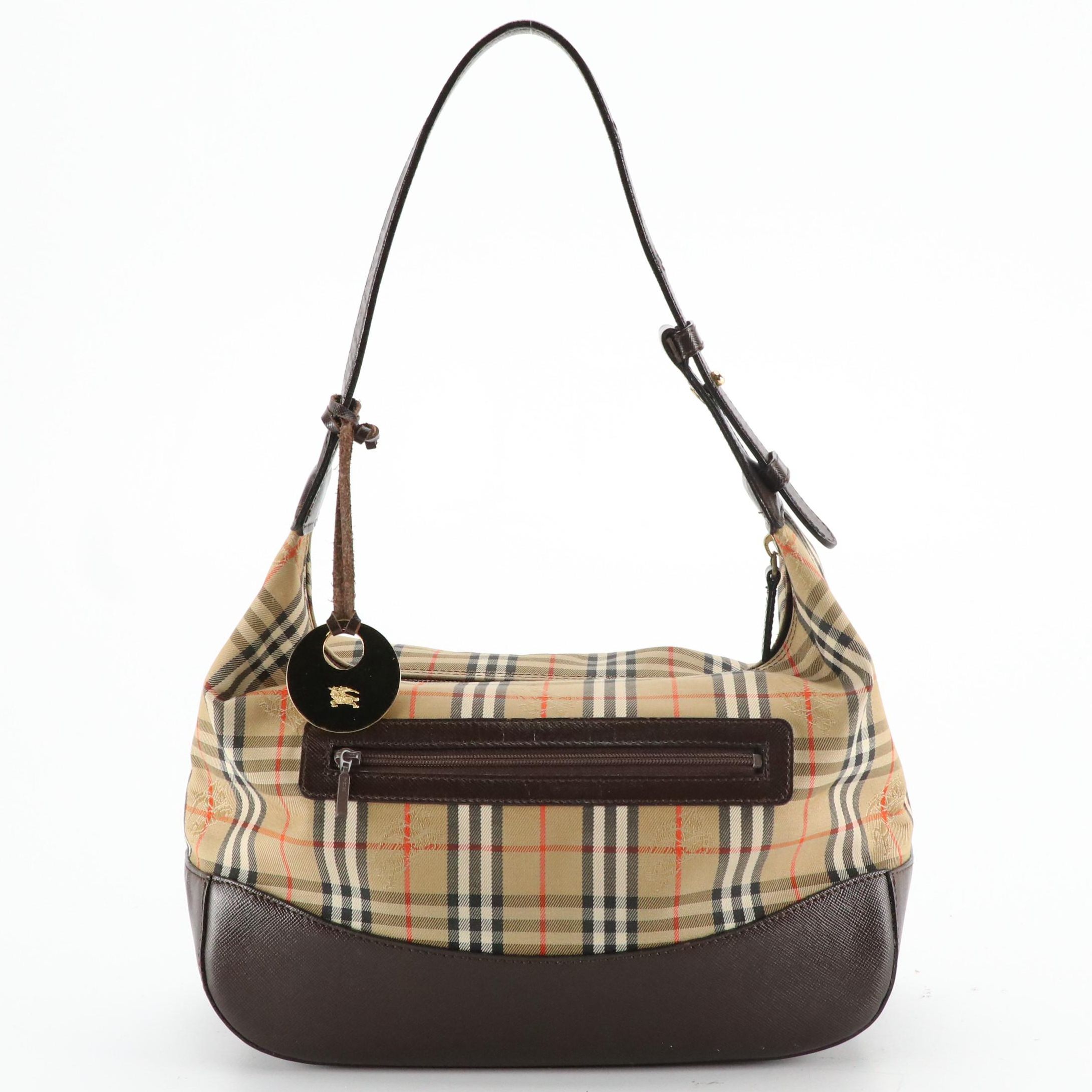 Burberrys Haymarket Check and Saffiano Leather Shoulder Bag