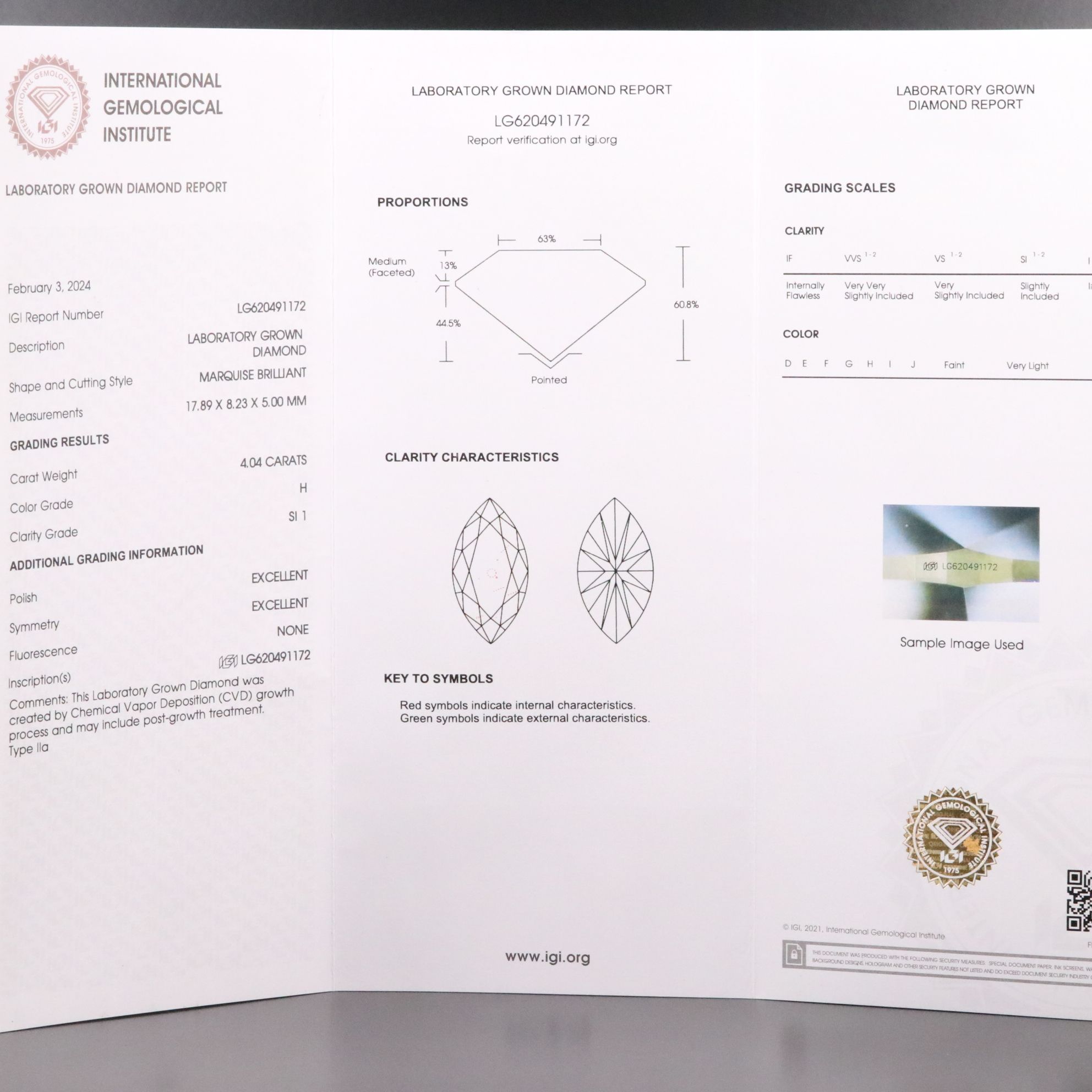 Loose 4.04 CT Lab Grown Diamond with IGI Report