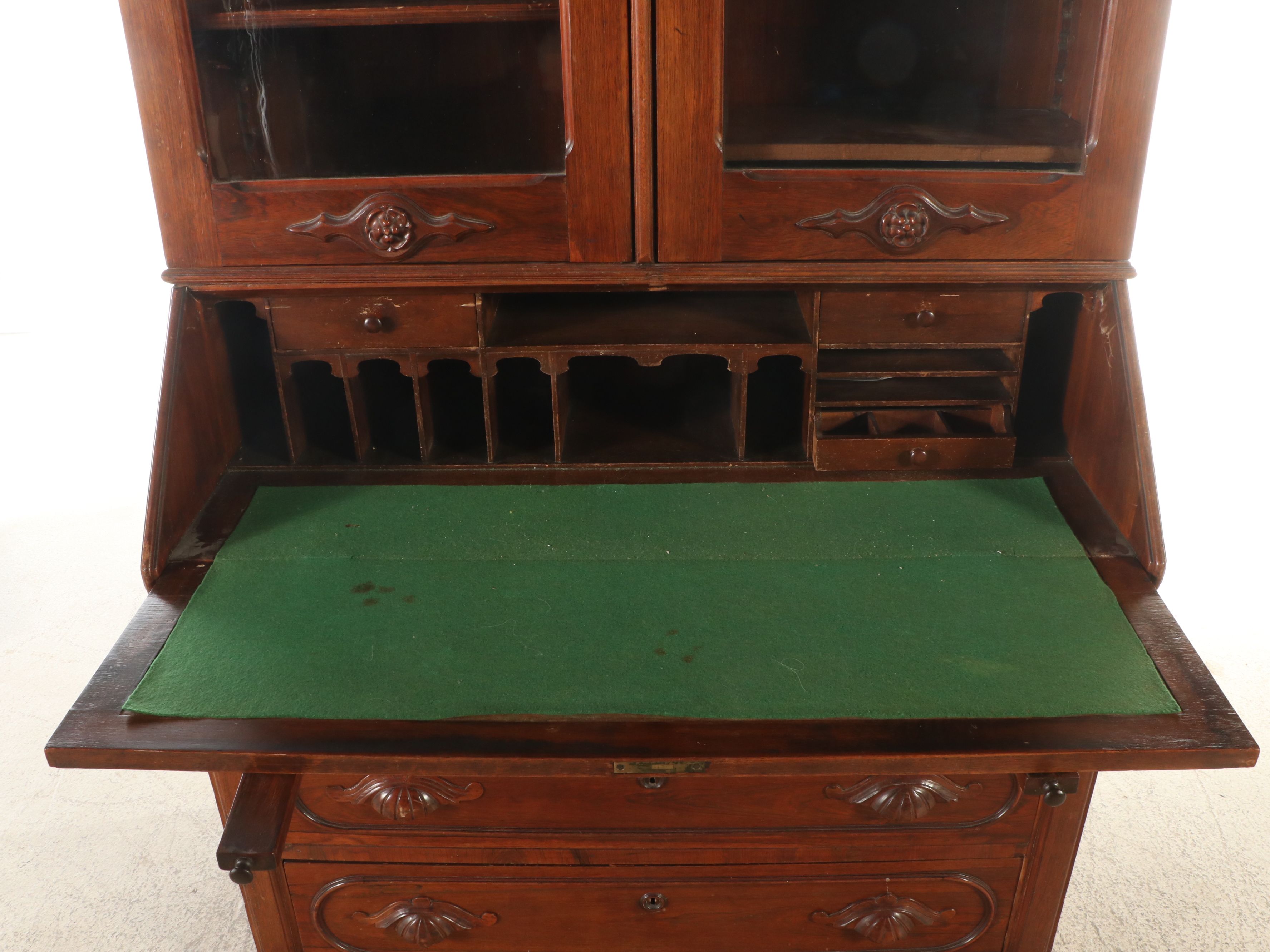 American Victorian Walnut Secretary Bookcase, Late 19th Century