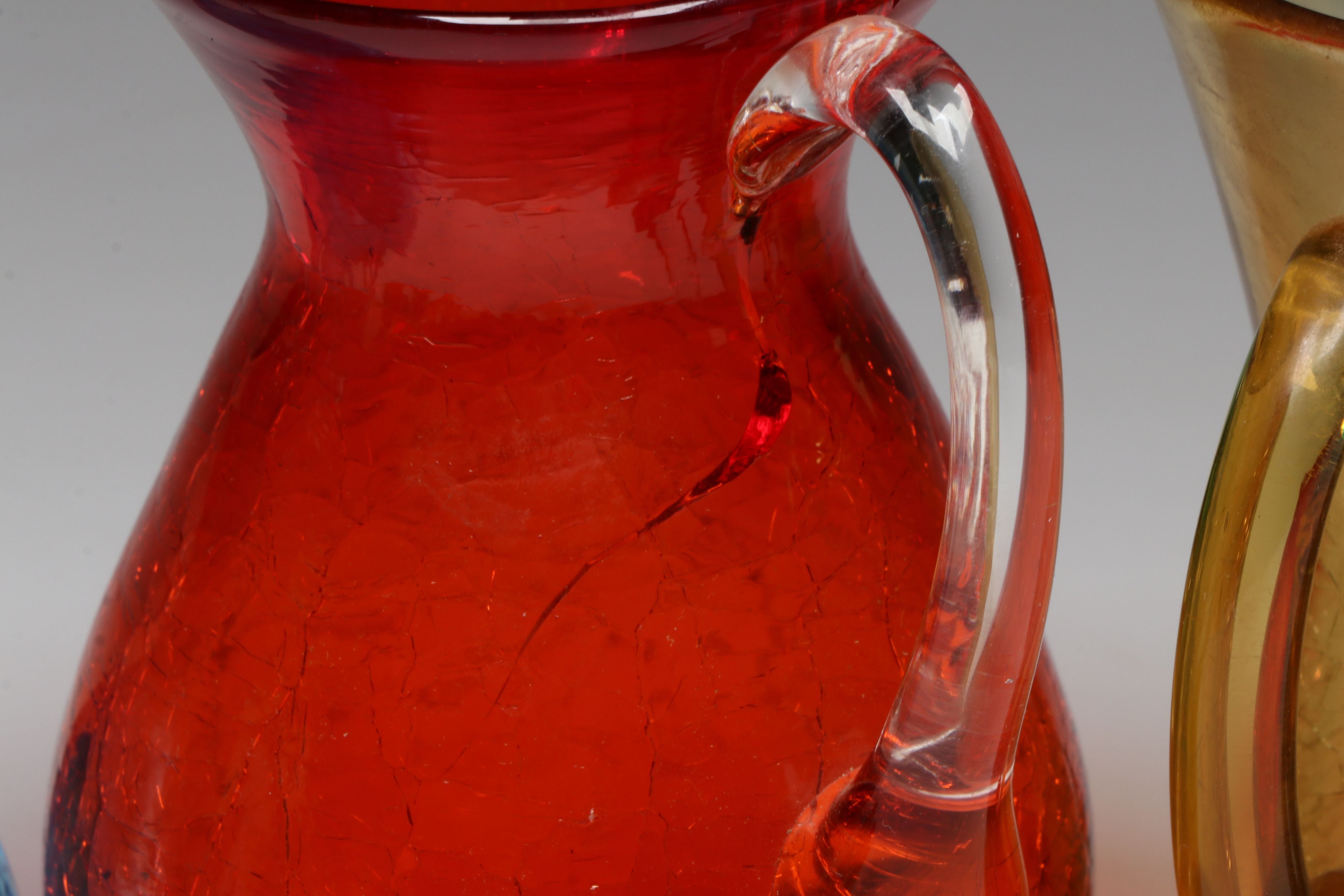 Amberina, Aqua, Amberg and Other Colorful Crackle Glass Pitchers, Vintage