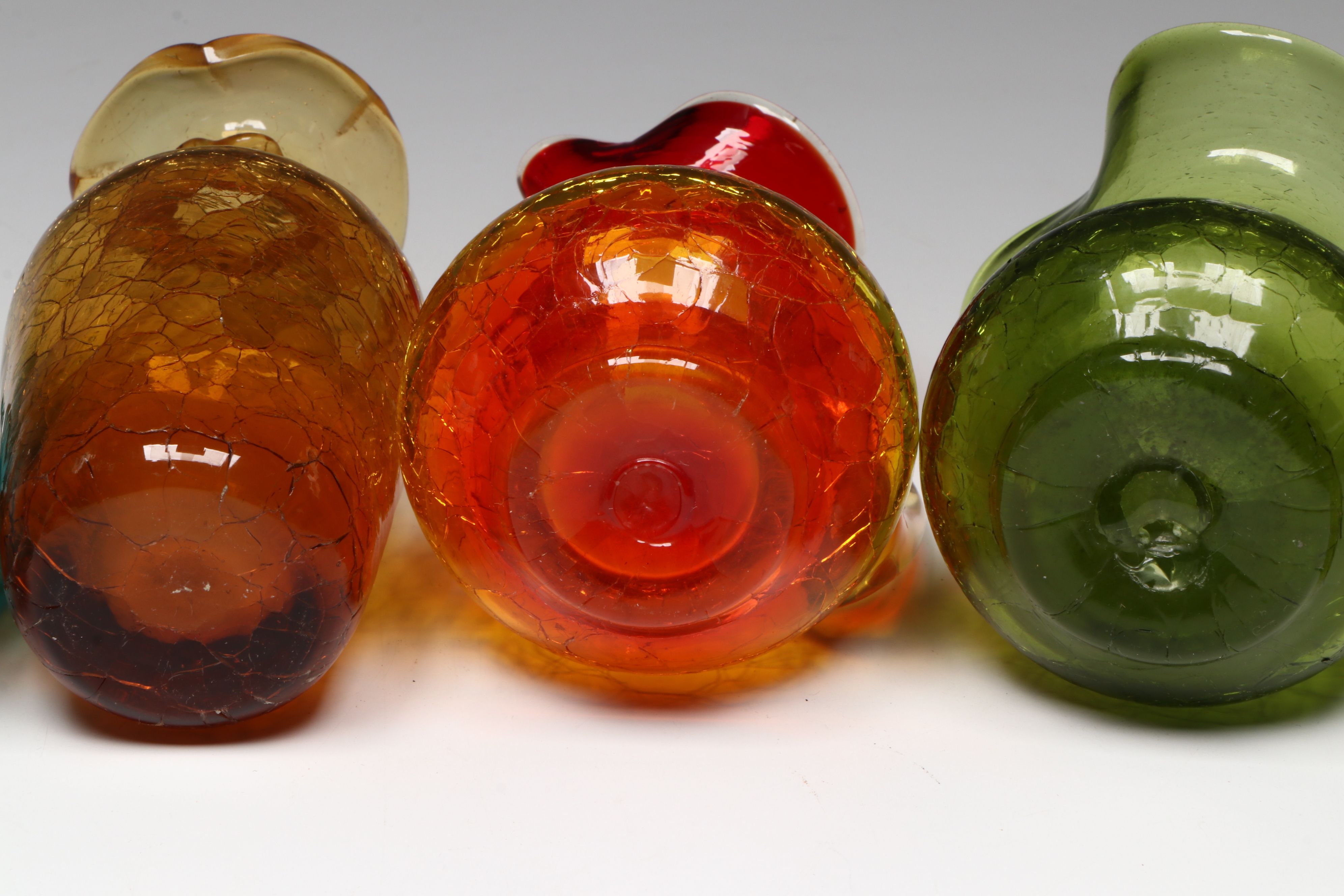 Amberina, Aqua, Amberg and Other Colorful Crackle Glass Pitchers, Vintage