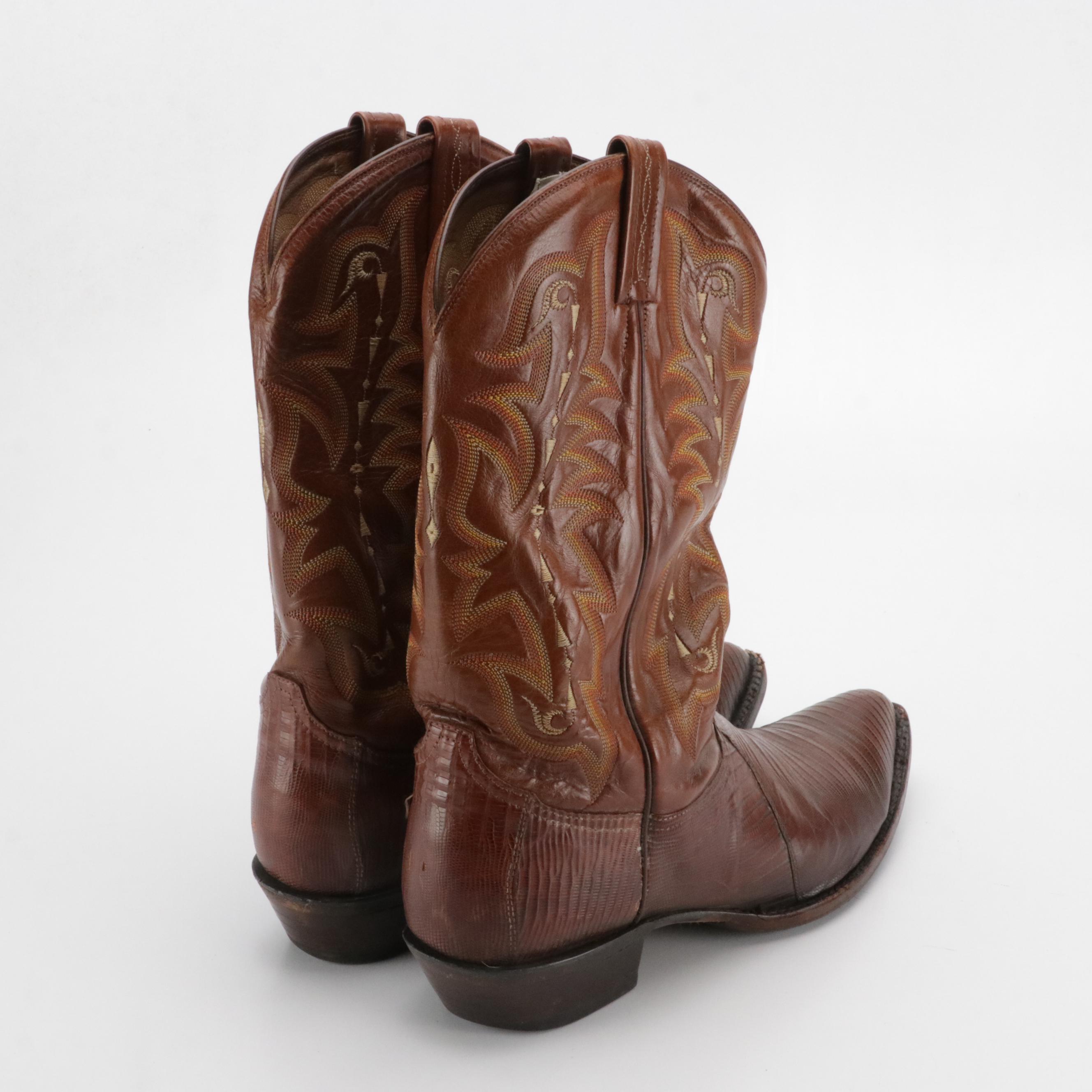 Tony Lama Lizard Skin and Embroidered Leather Cowboy Boots