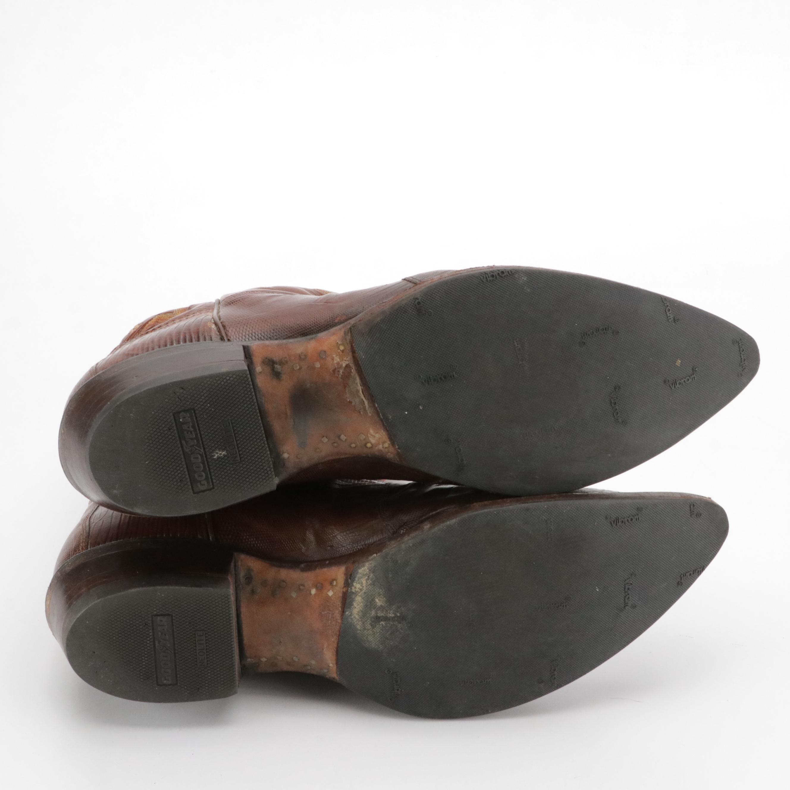 Tony Lama Lizard Skin and Embroidered Leather Cowboy Boots