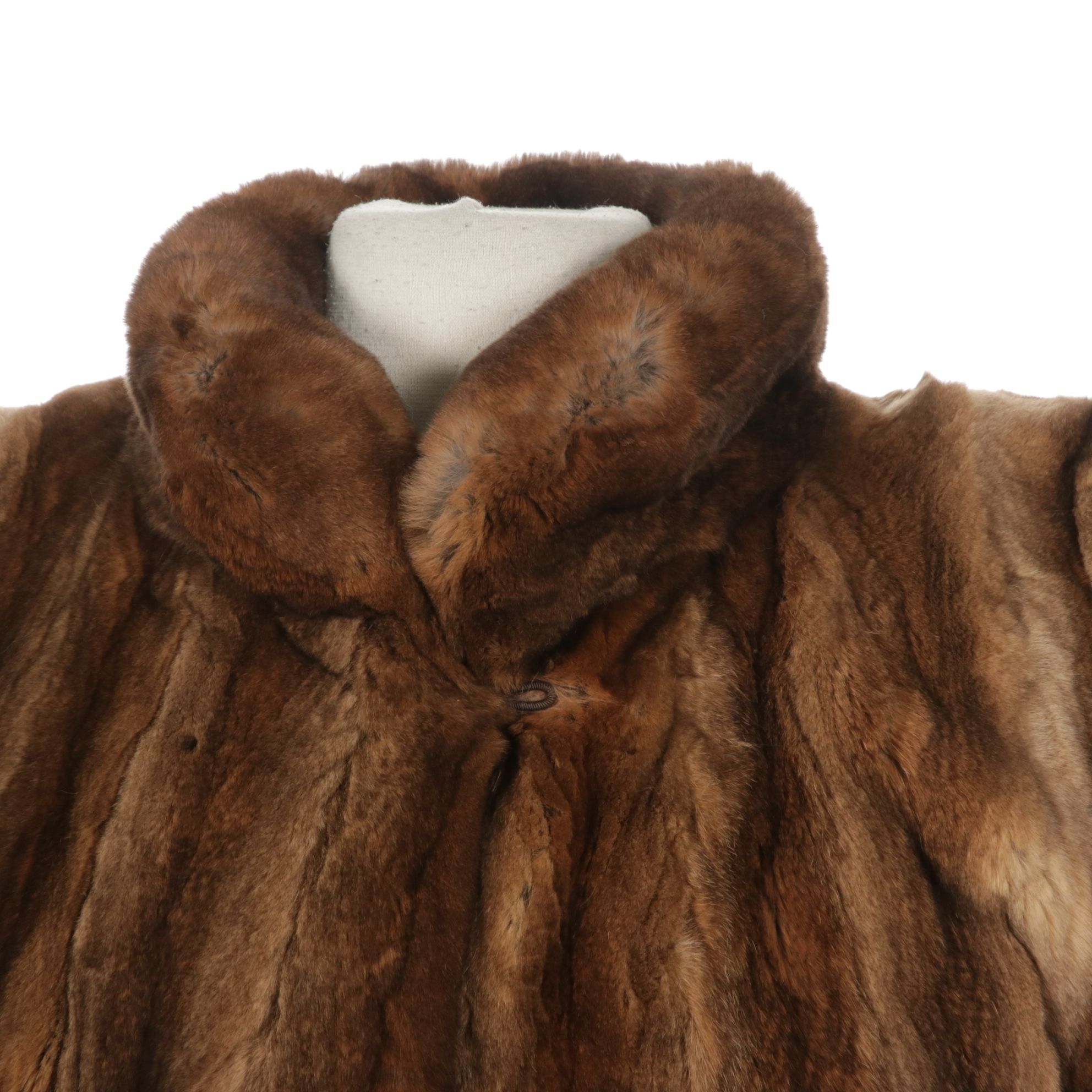 Rex Rabbit Fur Coffee and Cream Striped Full-Length Coat
