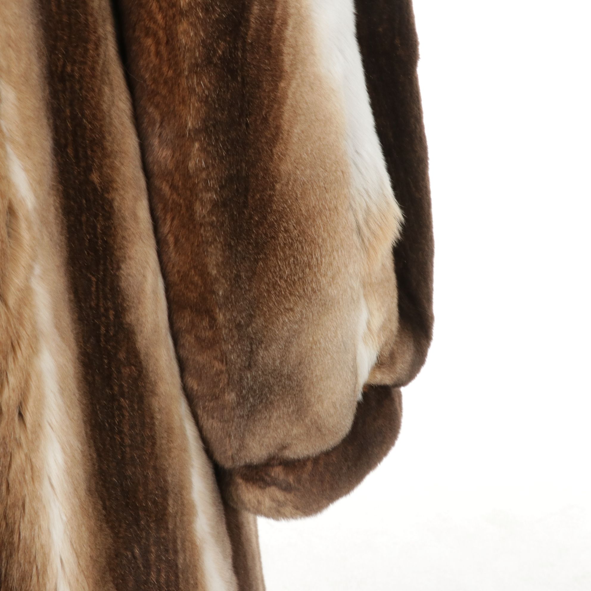 Rex Rabbit Fur Coffee and Cream Striped Full-Length Coat