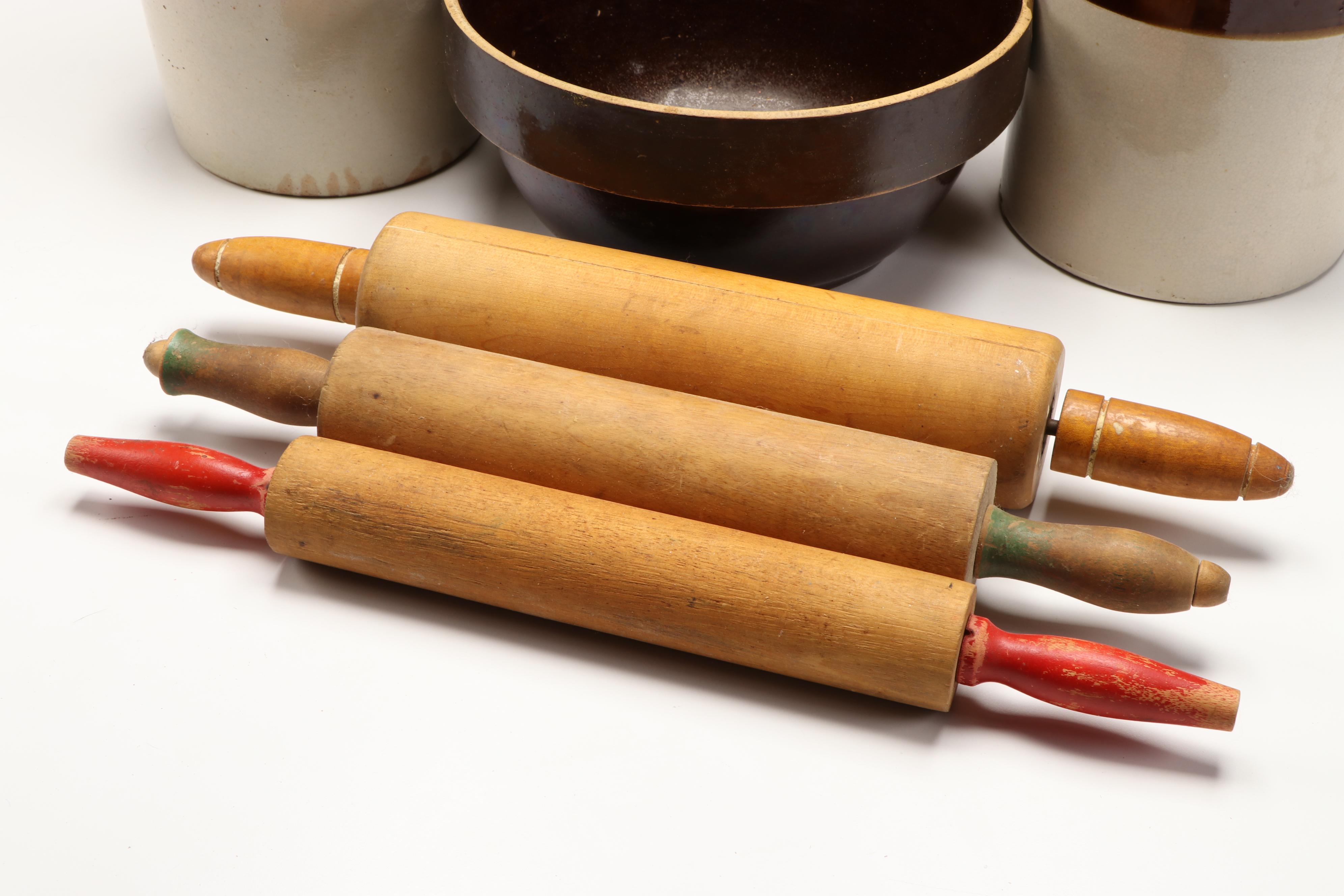 Salt Glazed Crock, Wooden Rolling Pins, and More Kitchenware