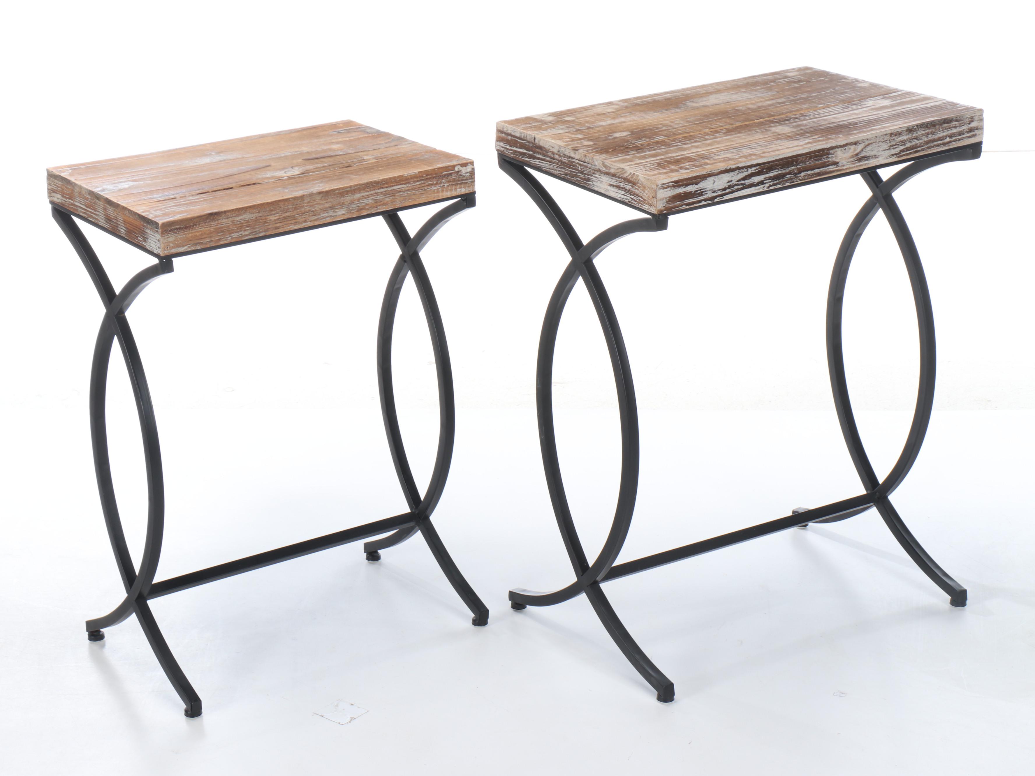 Contemporary Distressed Wooden Side Tables and Stool