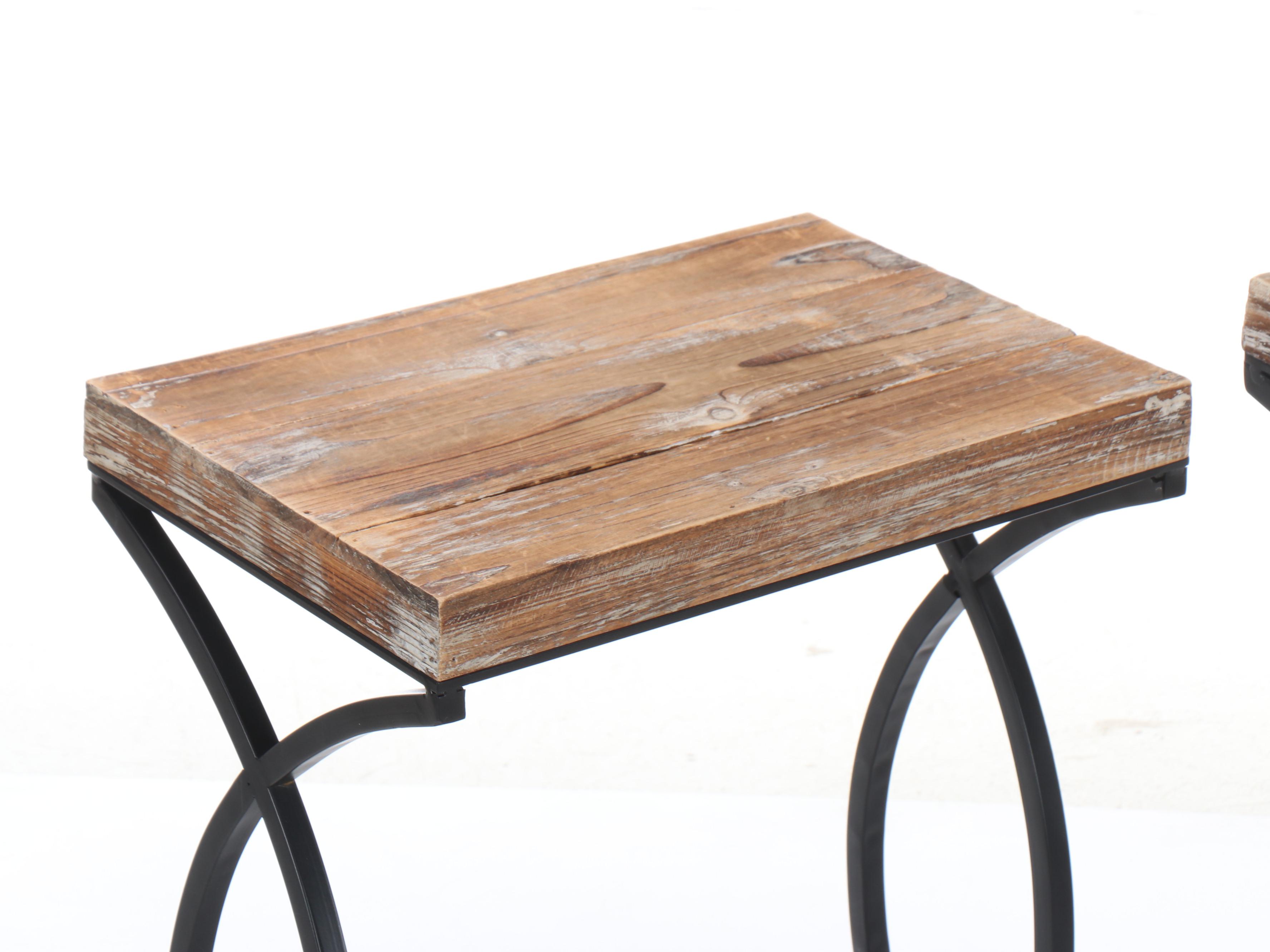 Contemporary Distressed Wooden Side Tables and Stool