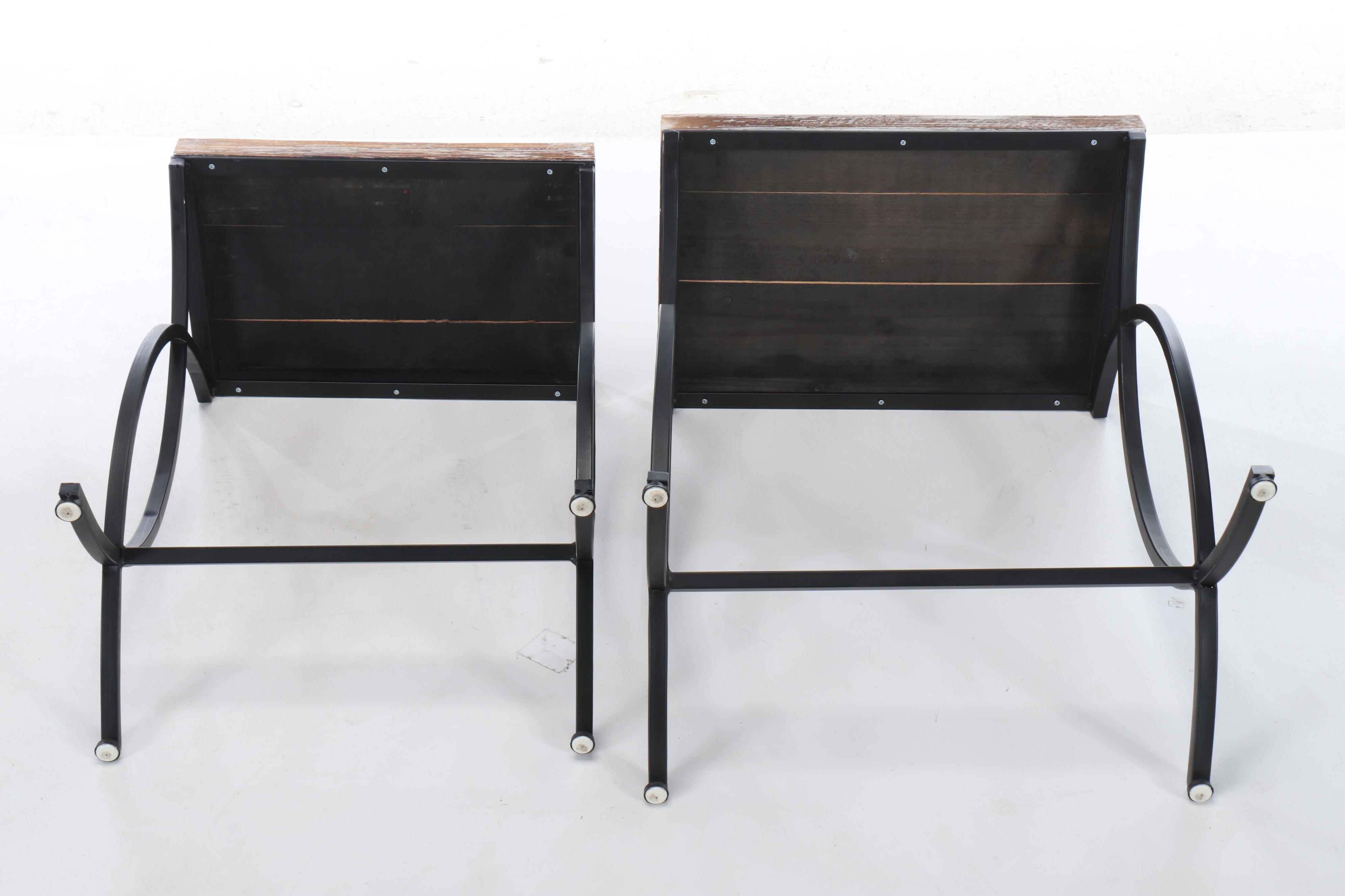 Contemporary Distressed Wooden Side Tables and Stool