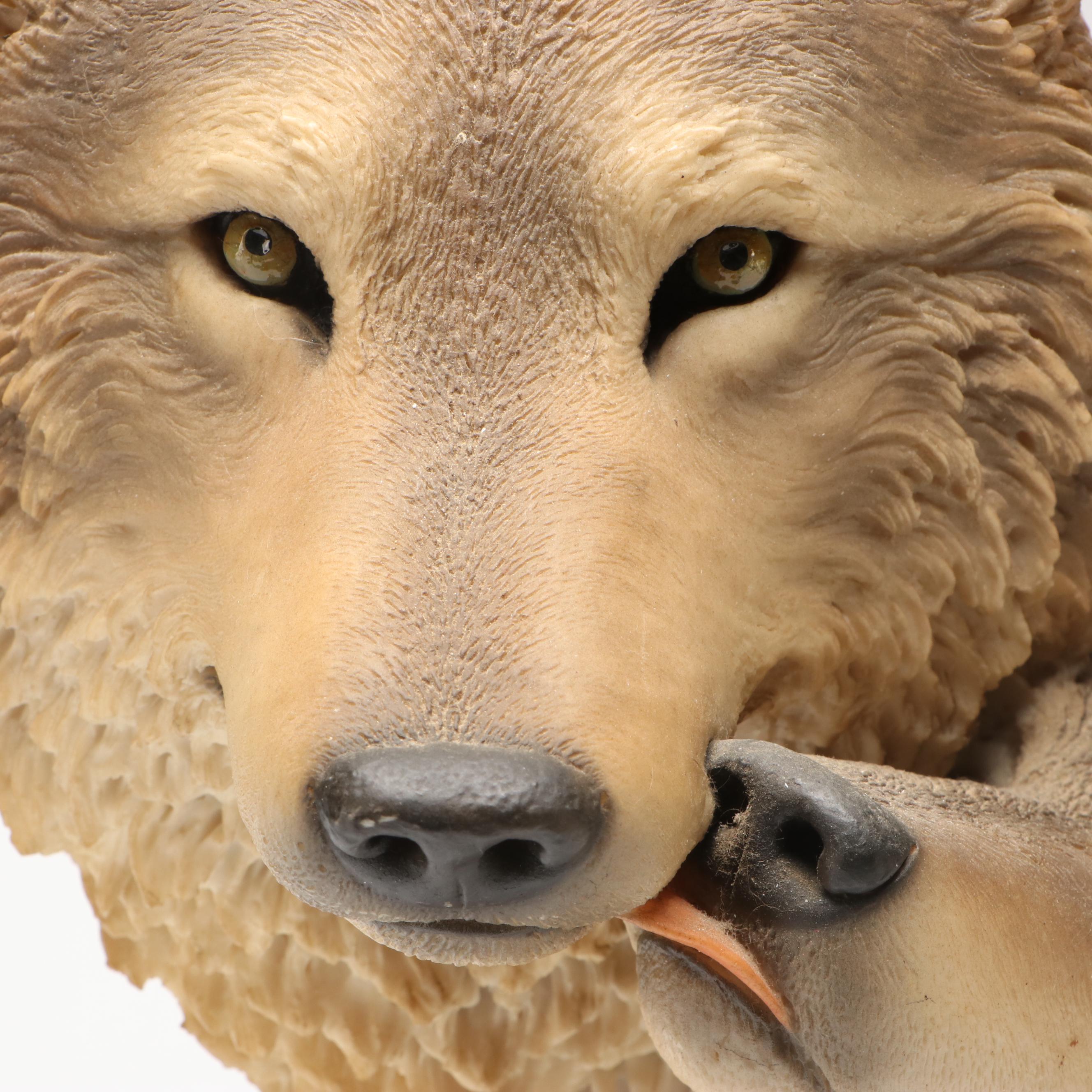 Joe Slockblower "Soul Mates" Resin Wolf Pair Portraits, 1997