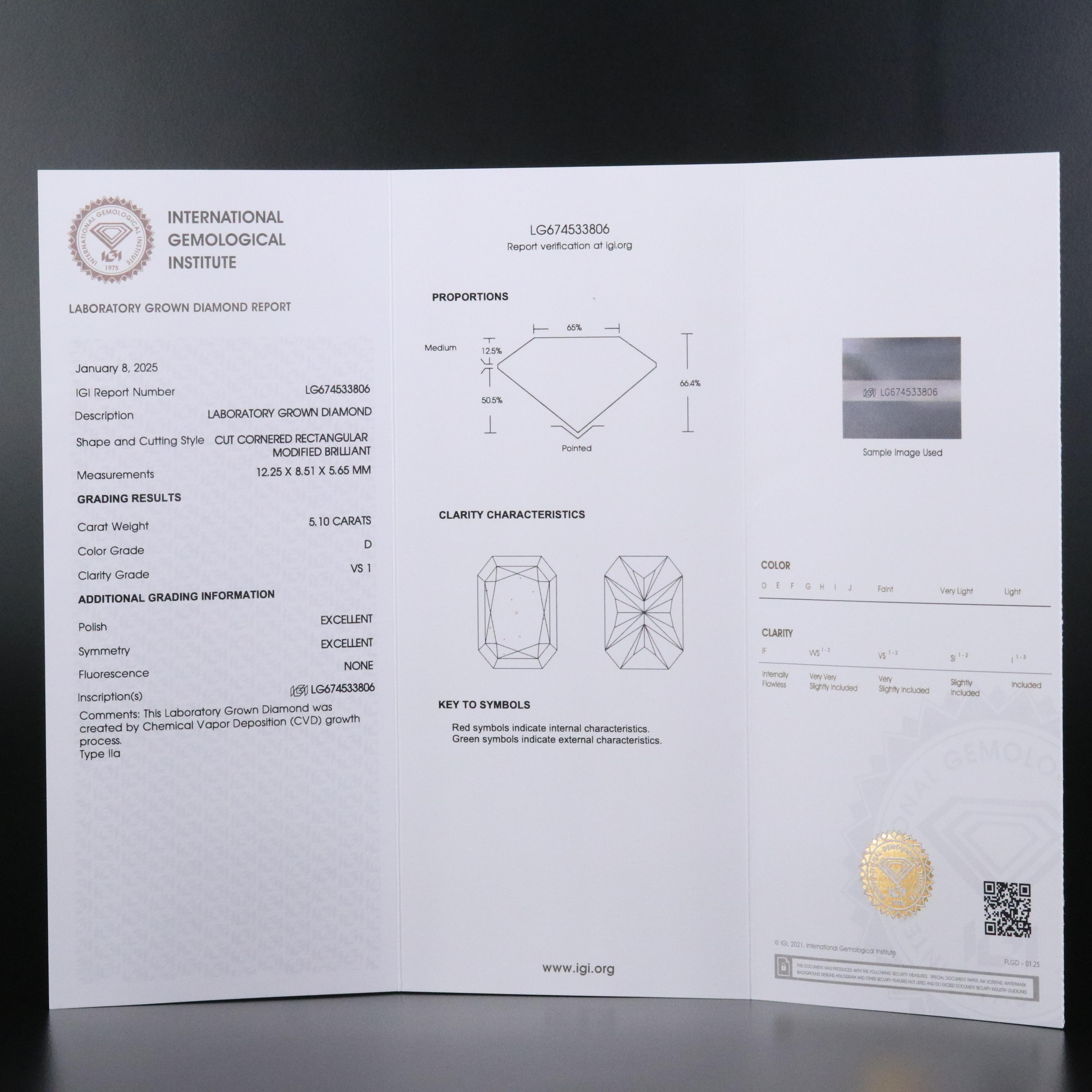 Loose 5.10 CT Lab Grown Diamond with IGI Report