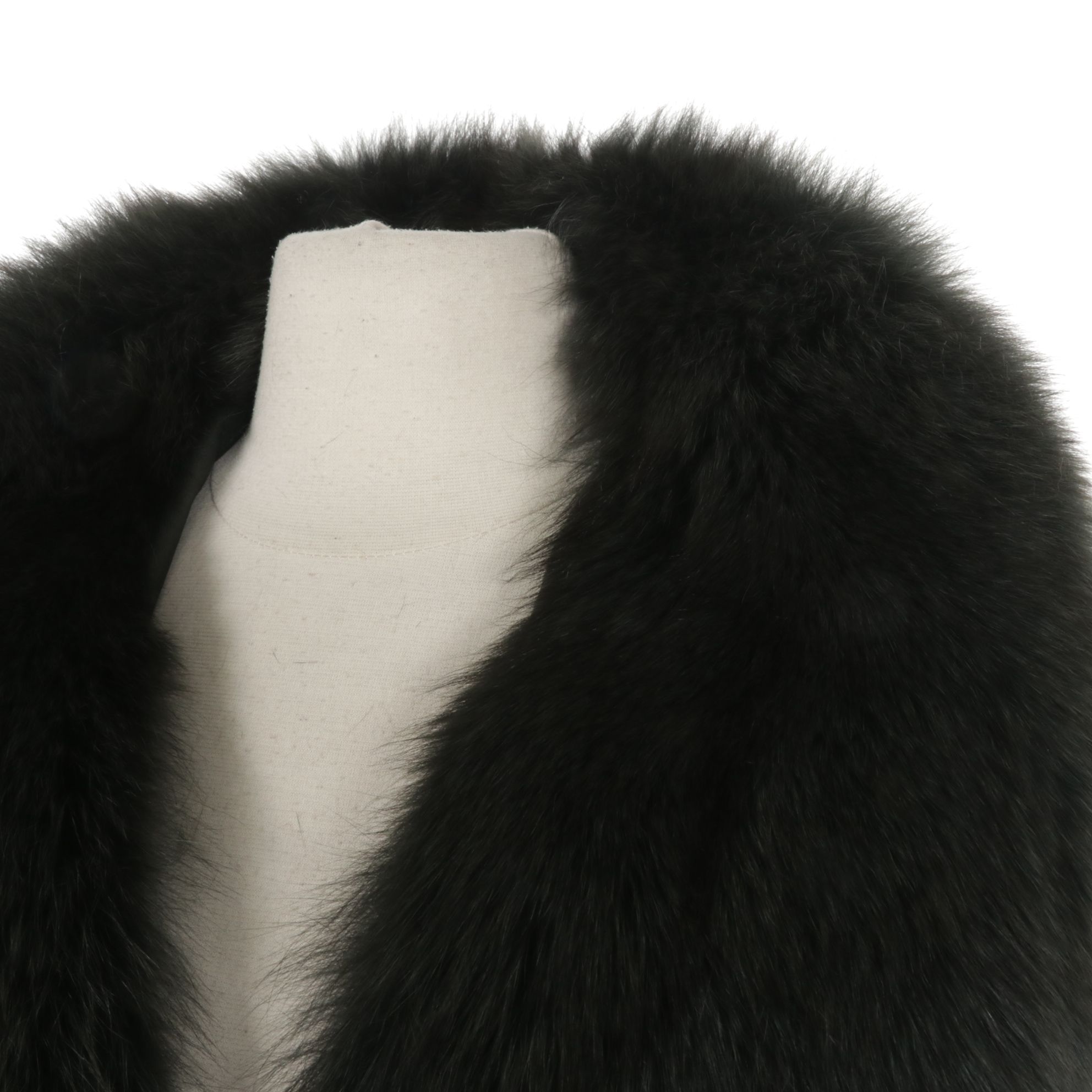 Dyed Fox Fur Collar on Forest Green Leather Long Coat