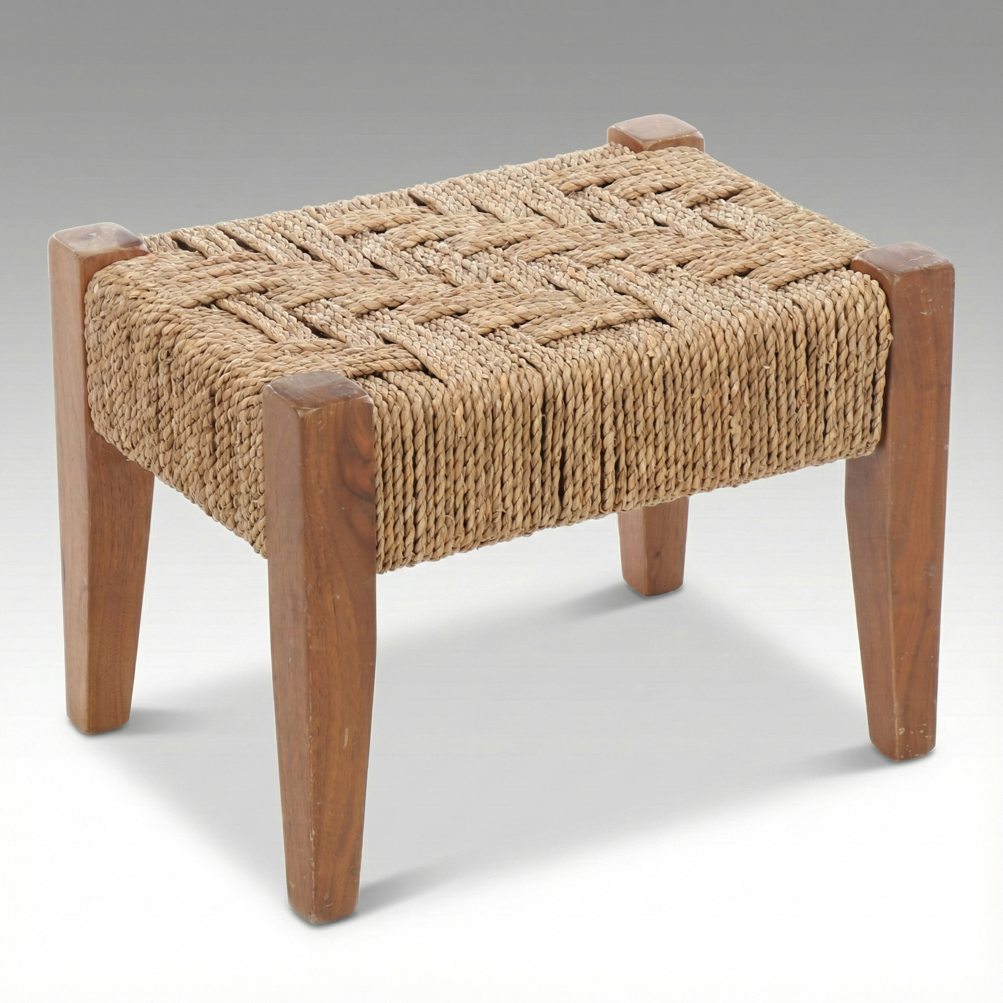 Danish Modern Cord and Wood Footstool