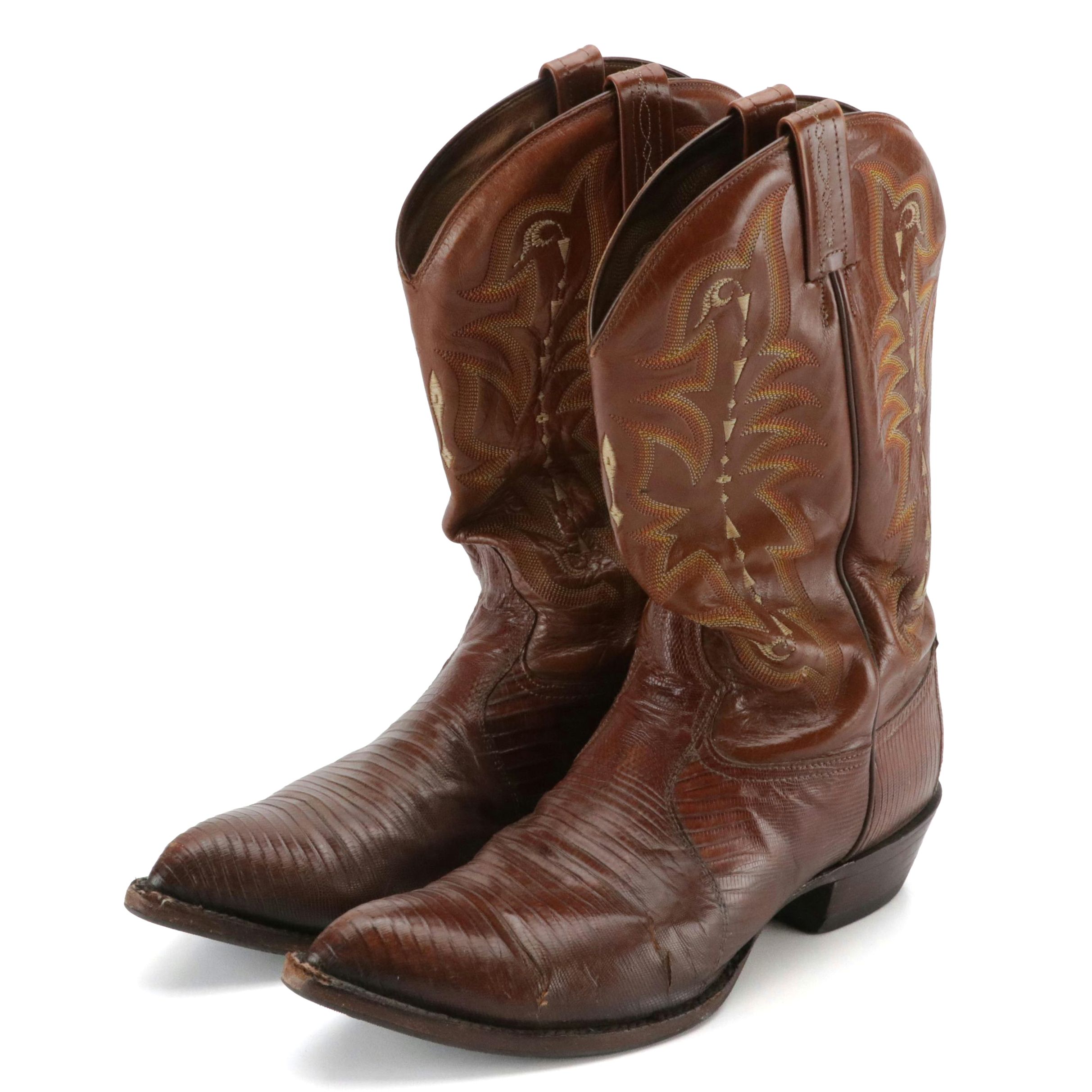 Tony Lama Lizard Skin and Embroidered Leather Cowboy Boots