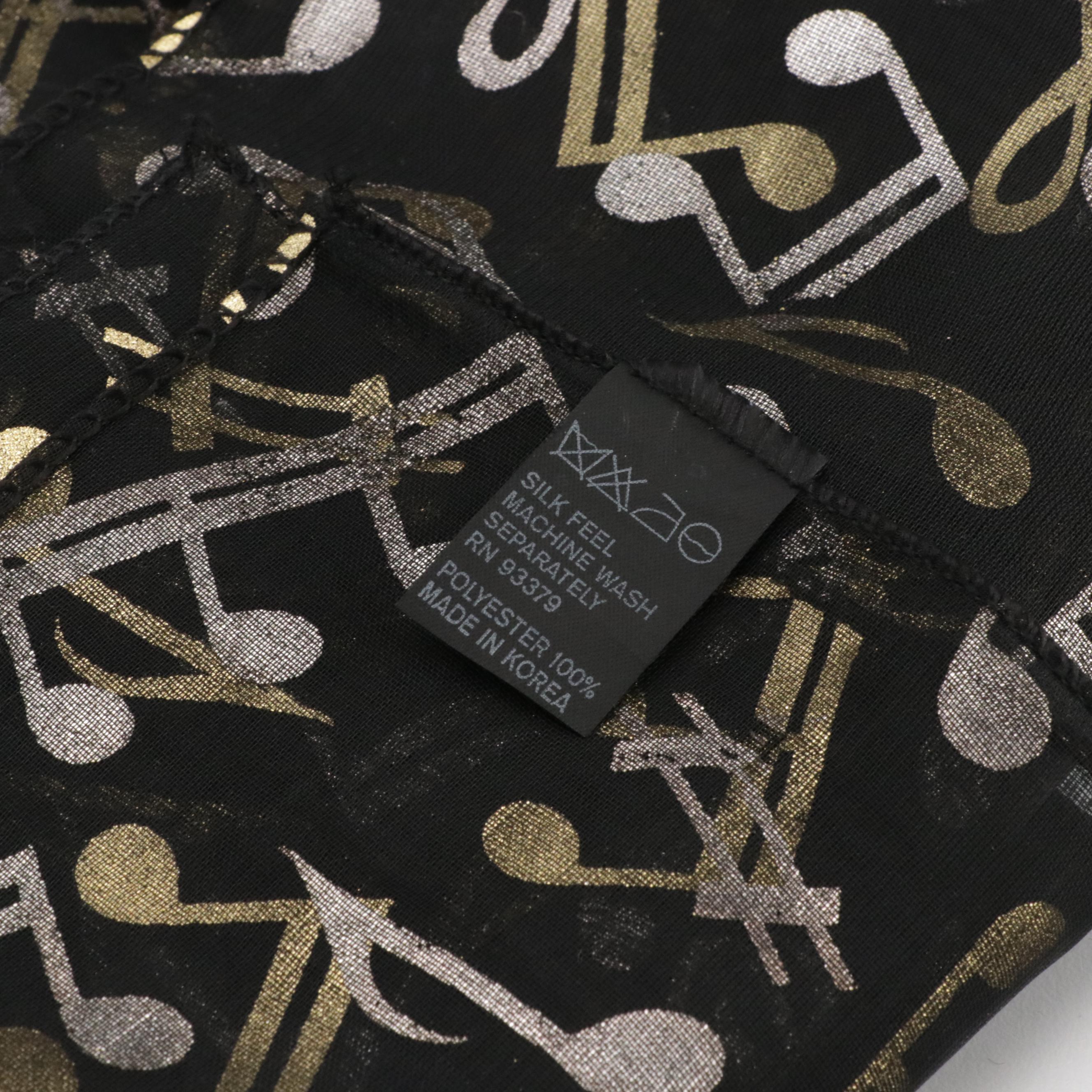 Lurex Scarf Shawl and Music Motif Metallic Print Scarves