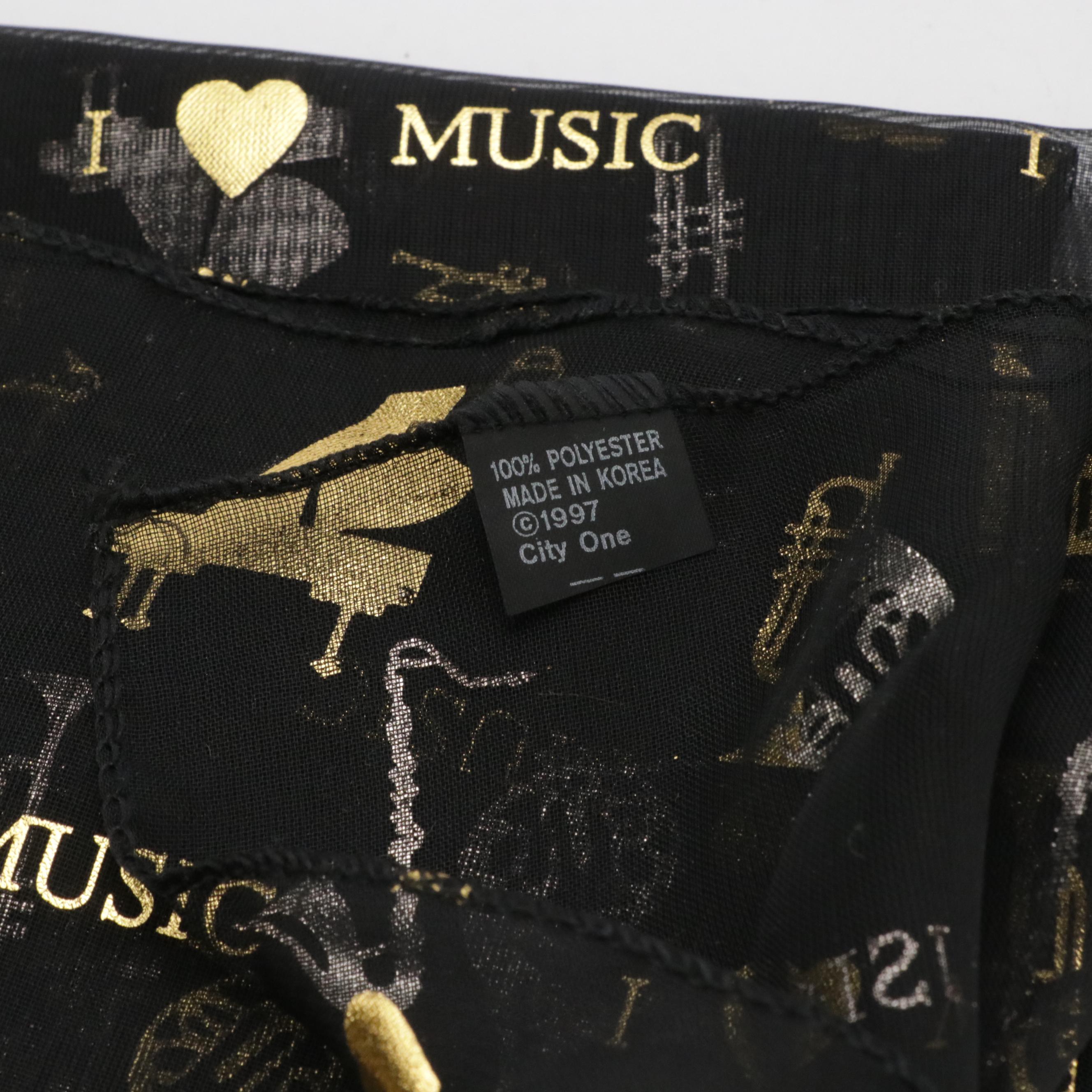 Lurex Scarf Shawl and Music Motif Metallic Print Scarves